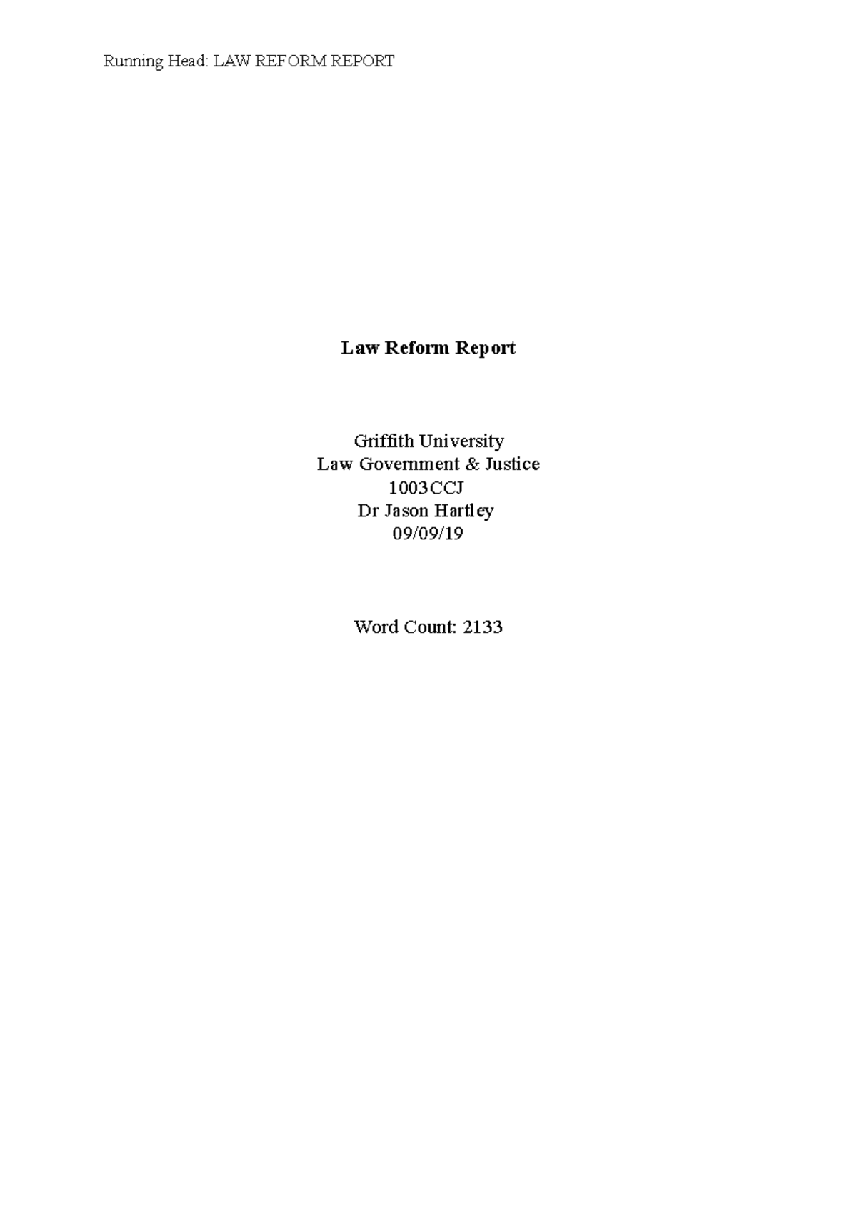 1003CCJ Law Reform Report - Law Reform Report Griffith University Law ...