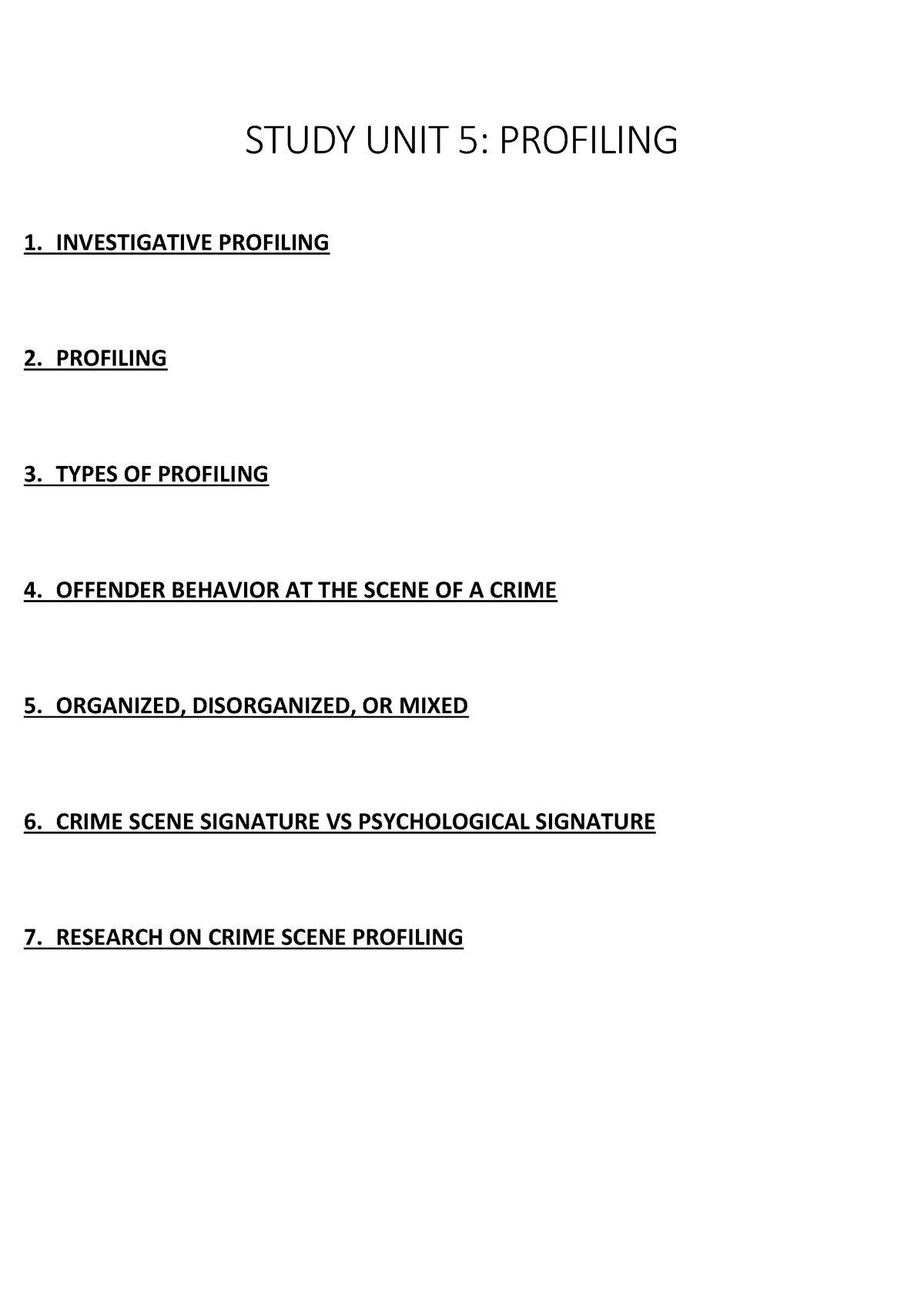 Study UNIT 5 Final Final Klaar - STUDY UNIT 5: PROFILING 1 ...