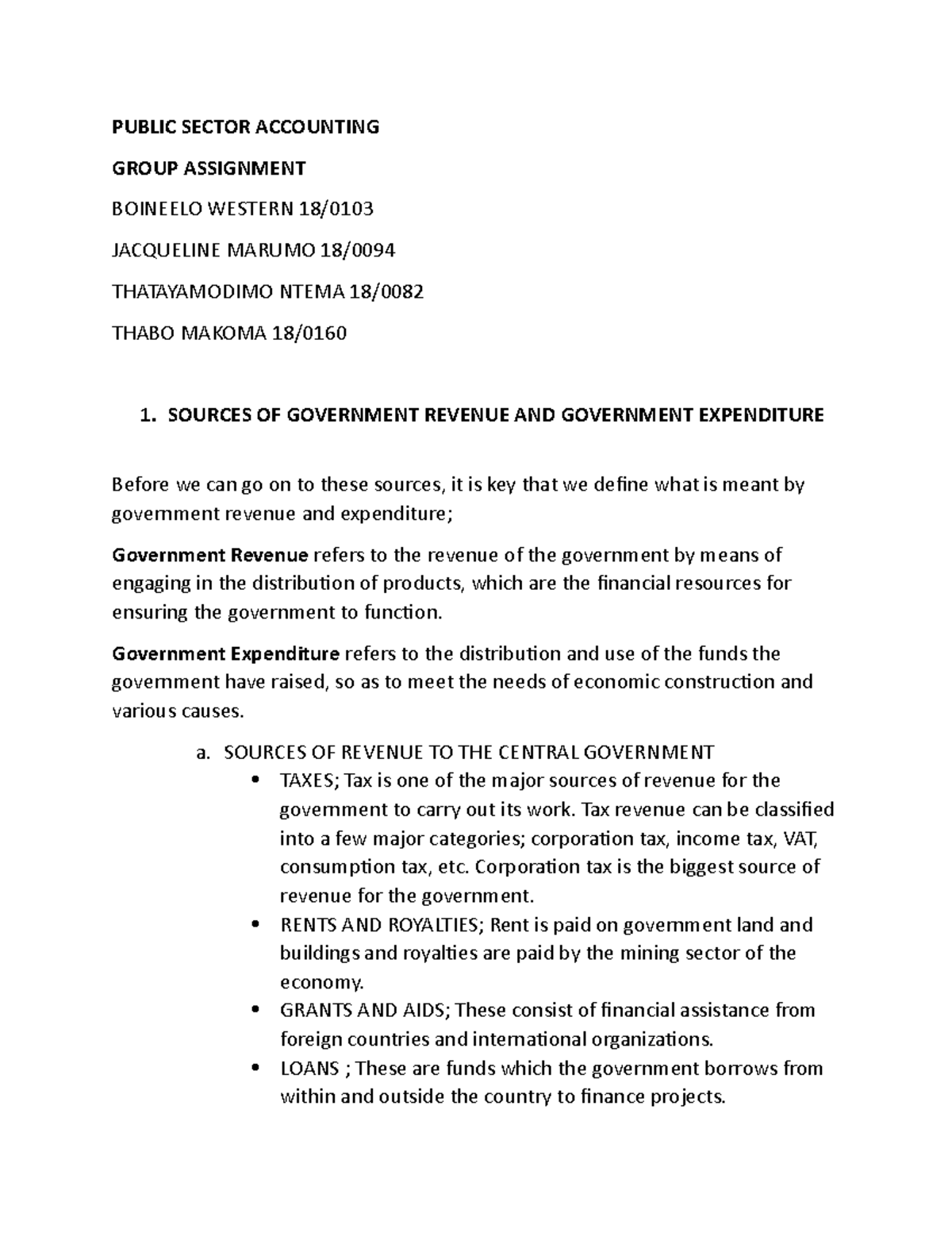 Public Sector Accounting PUBLIC SECTOR ACCOUNTING GROUP ASSIGNMENT