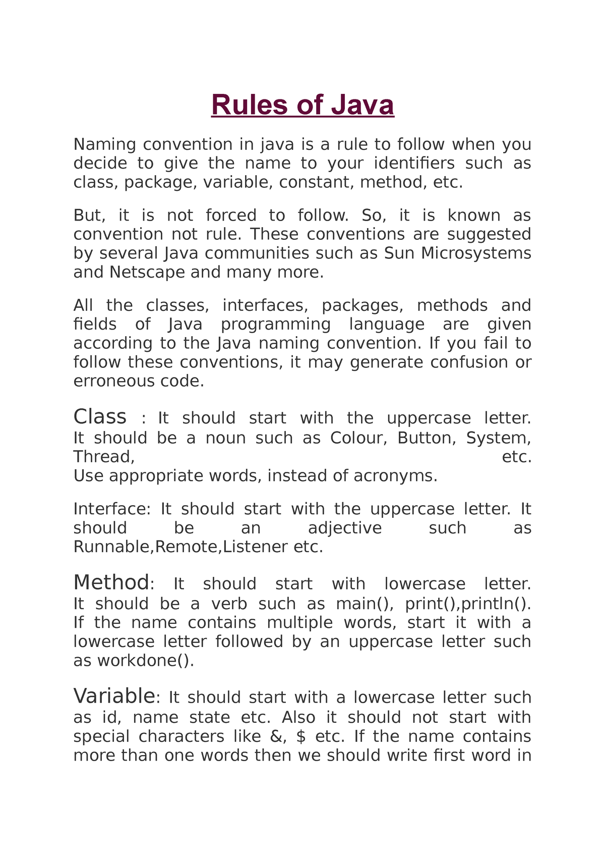 rules-of-java-notes-rules-of-java-naming-convention-in-java-is-a-rule