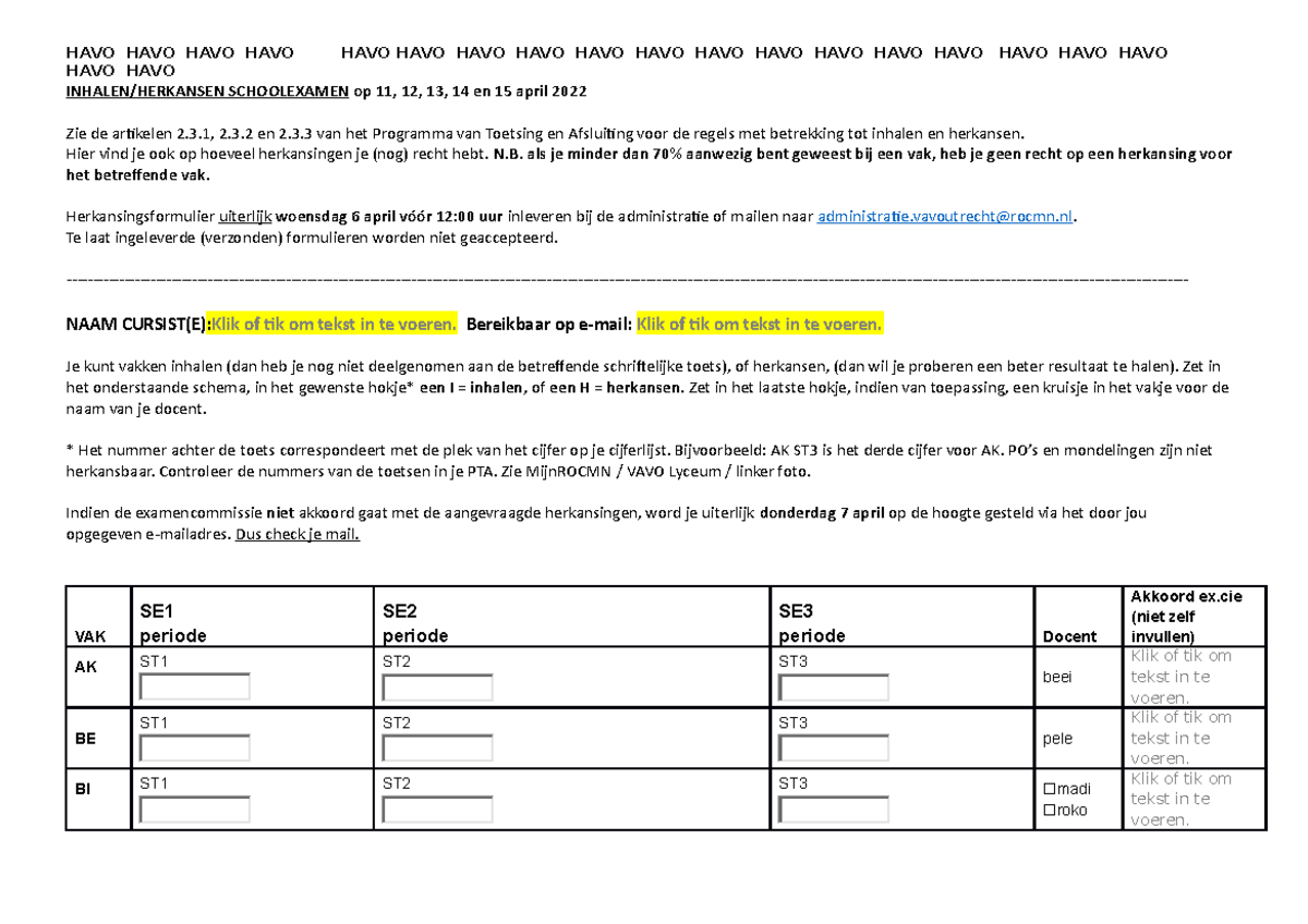 Herkansingsformulier HAVO 2022 digitaal bv (3) - HAVO HAVO HAVO HAVO