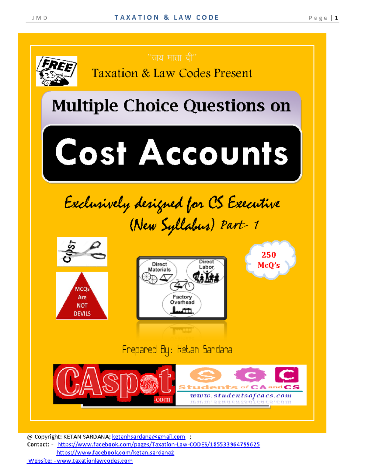 Costing MCQS End of year examination questions for level 400