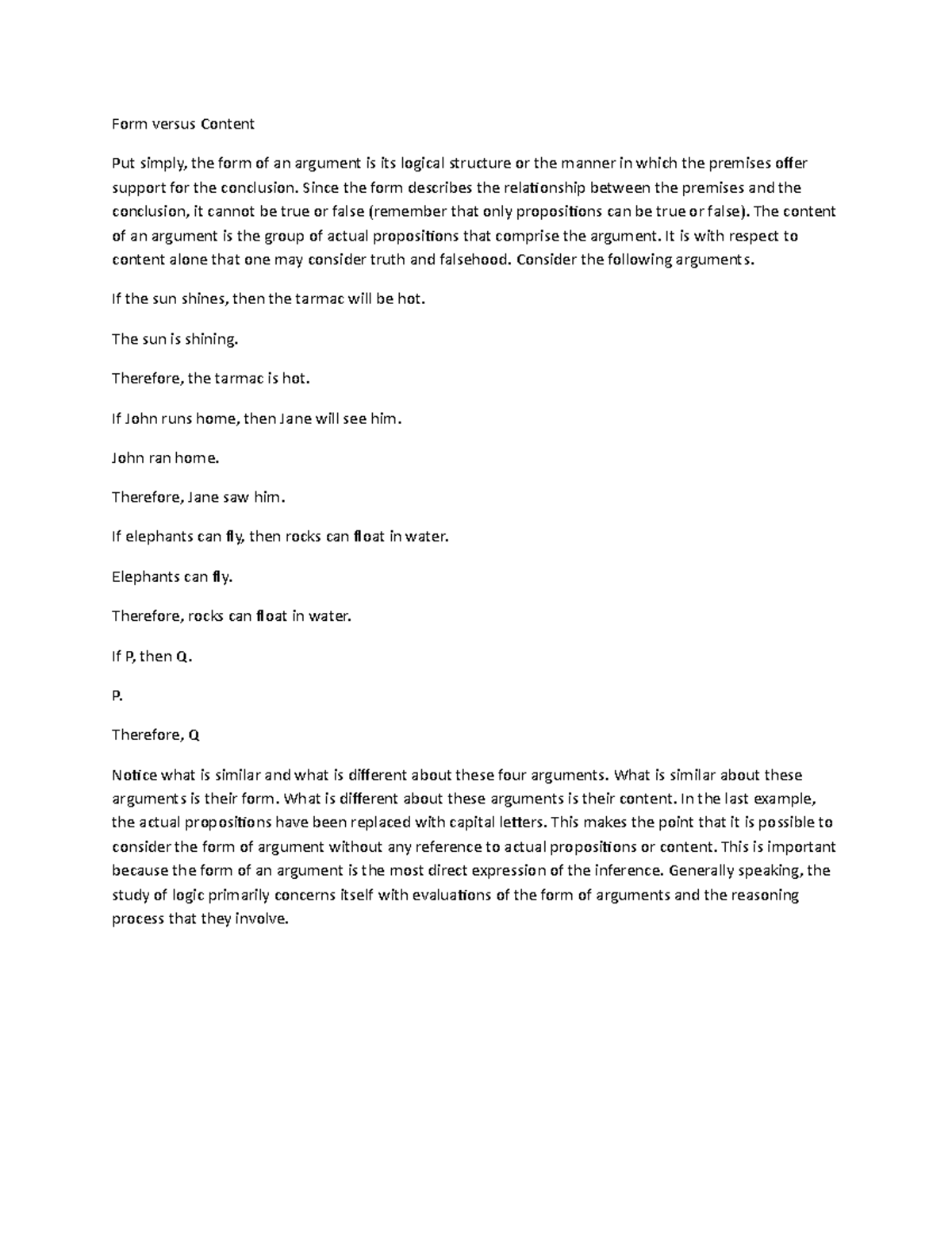 Form versus Content - Lecture notes for critical thinking - Form versus ...