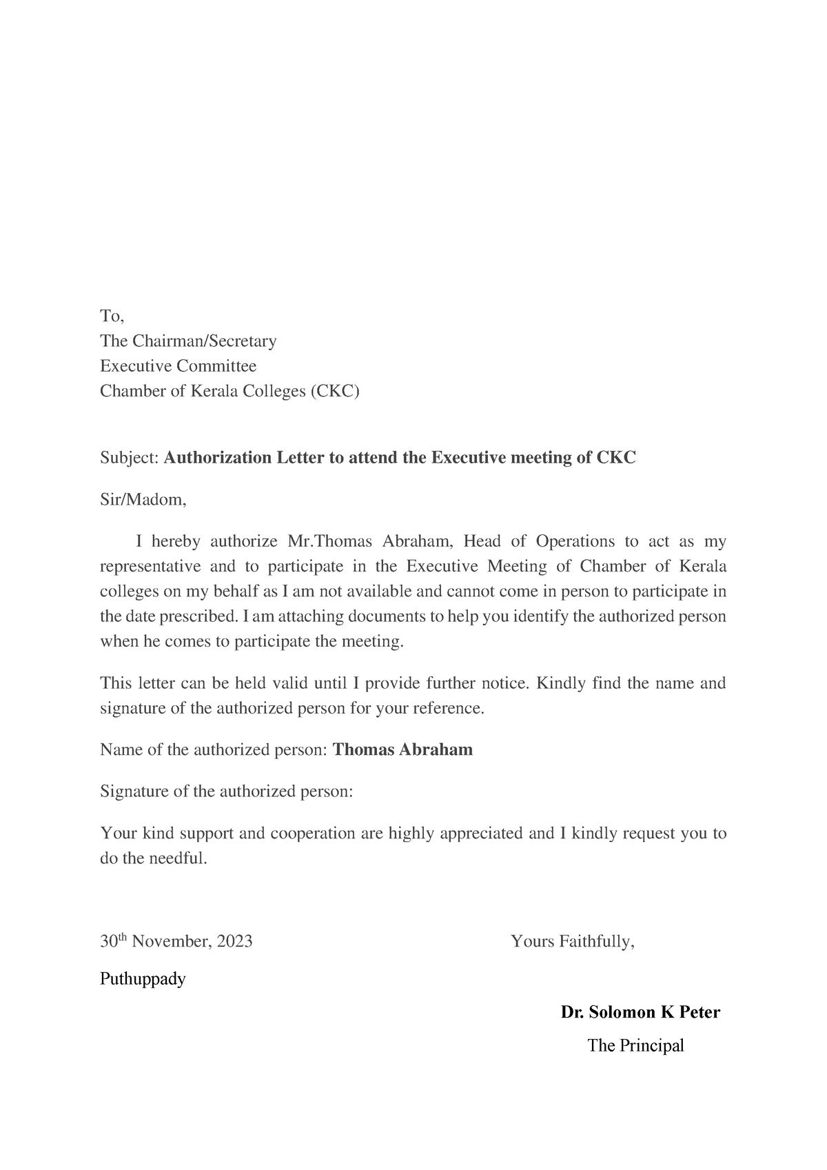 CKC authorization letter pdf 1 - To, The Chairman/Secretary Executive ...