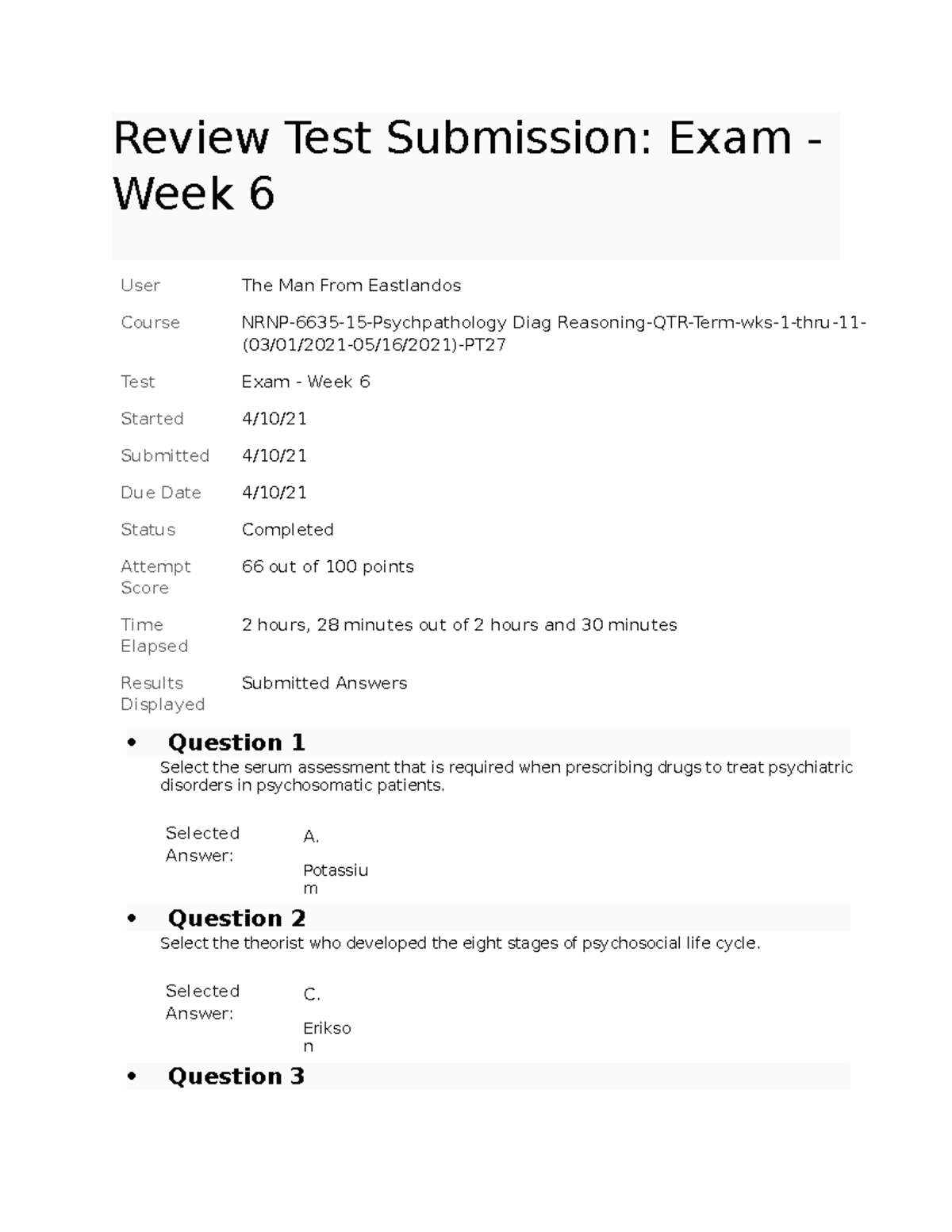 Mid Term 2021 Study Guide Review Test Submission Exam Week 6 Mid Term 2021 Study Guide Review Test Submission Exam Week 6