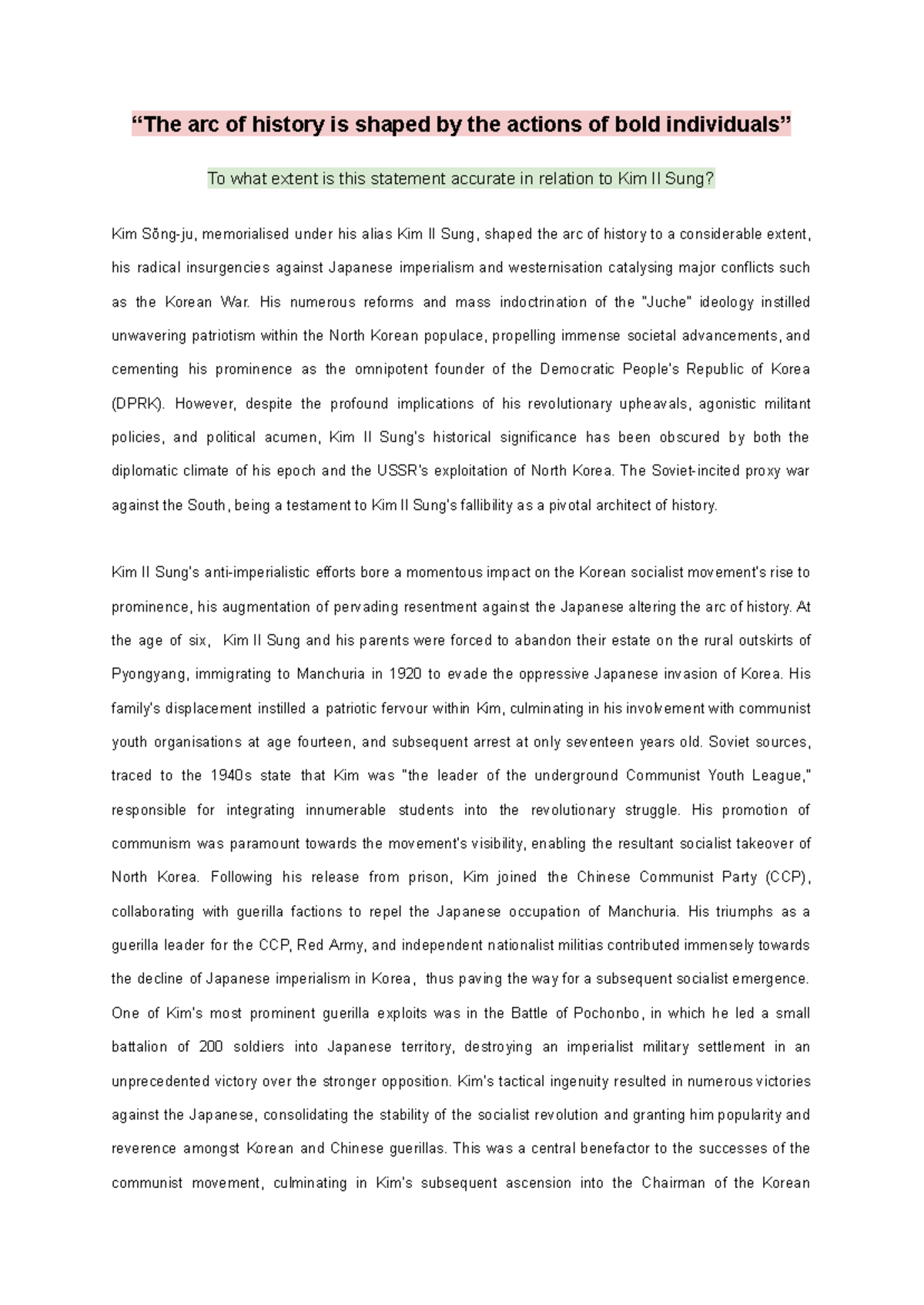 Prelim Modern History - Research Assessment Task - “The arc of history ...