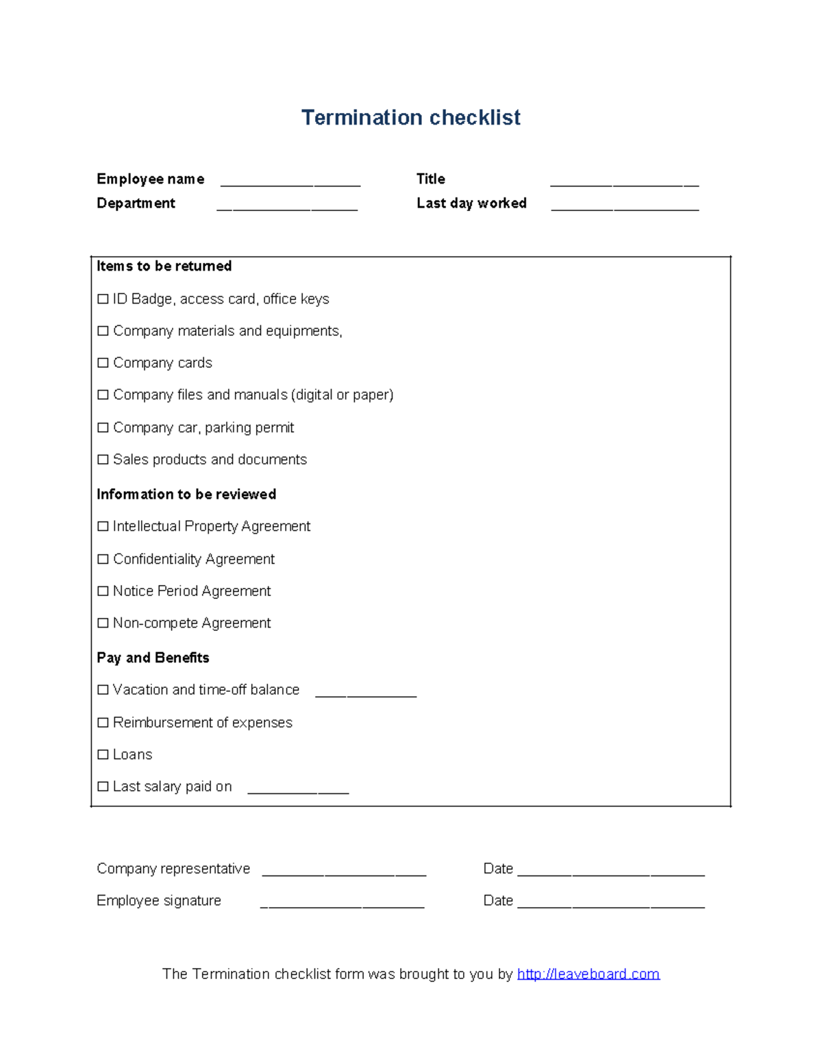 Termination-checklist-form - Termination checklist Employee name ...