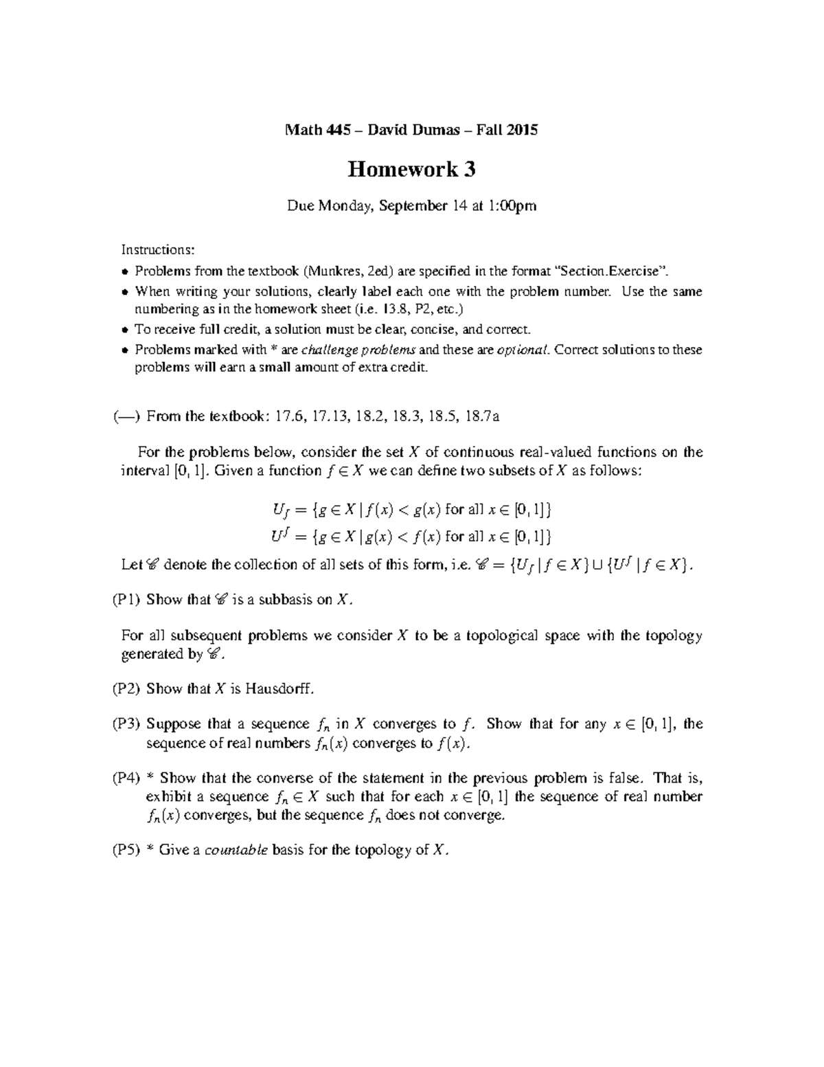 Math 445 - Homework 3 - Math 445 David Dumas Fall 2015 Homework 3 Due ...