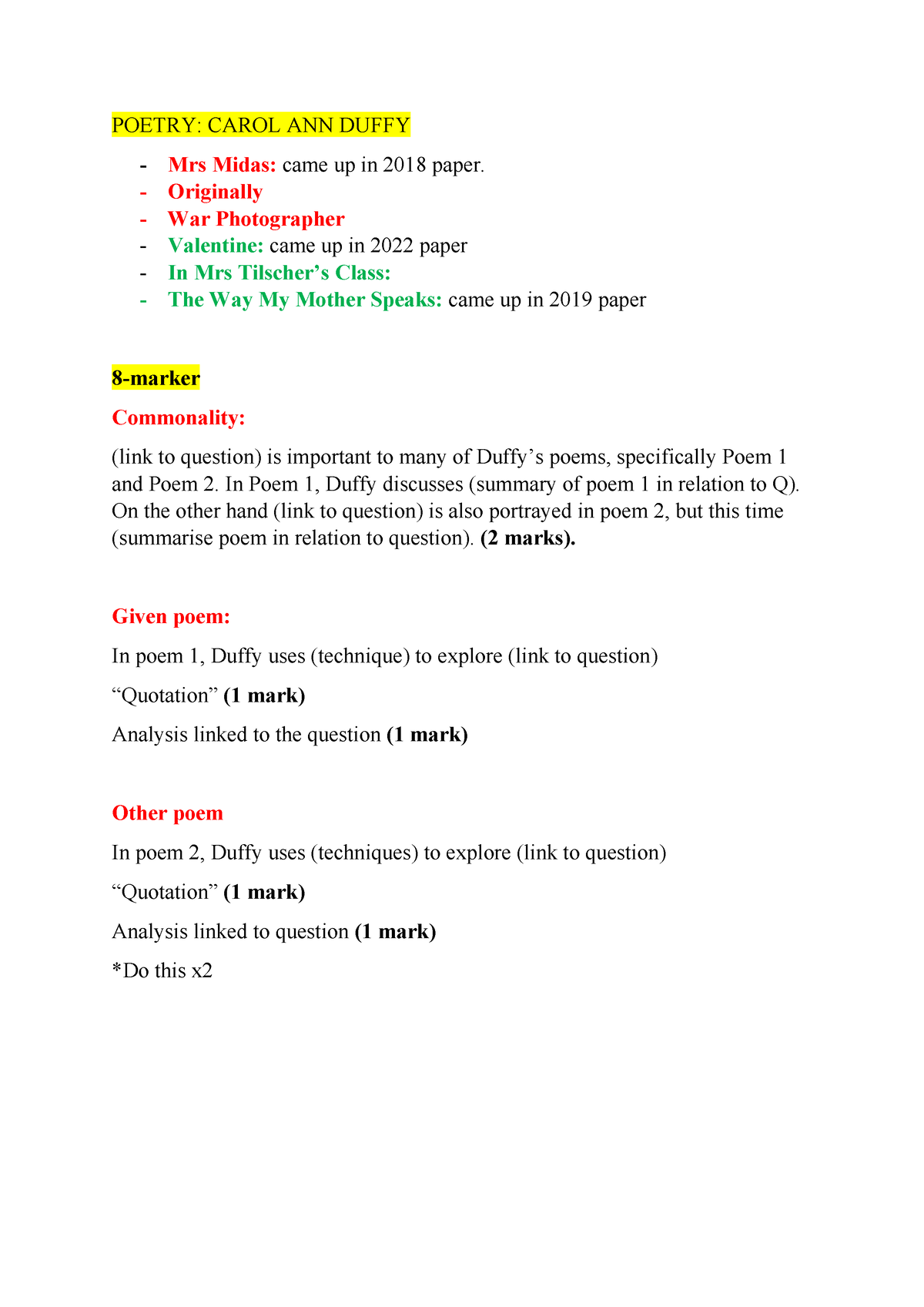 nat 5 english poetry essay questions