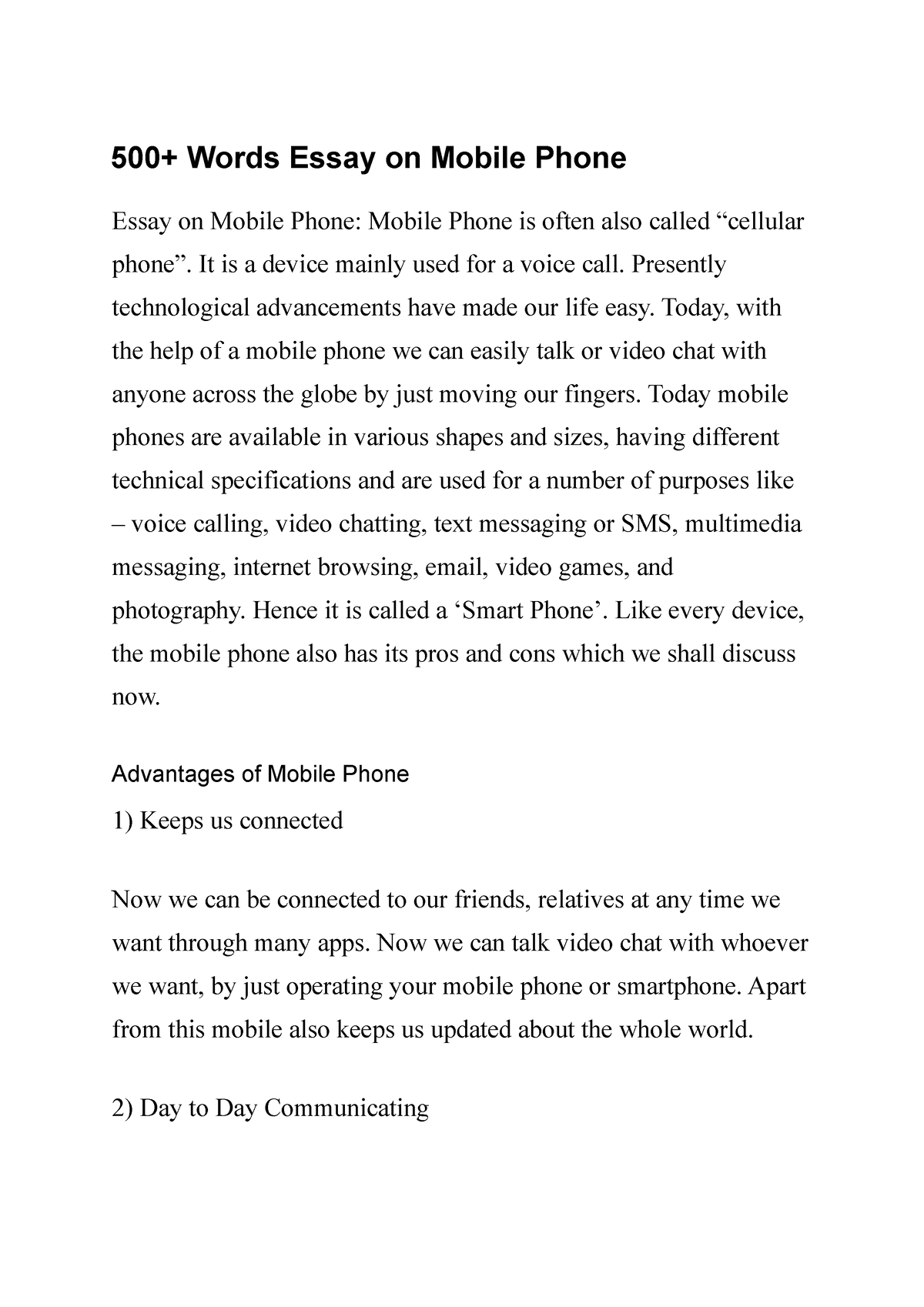 essay on mobile phones 500 words