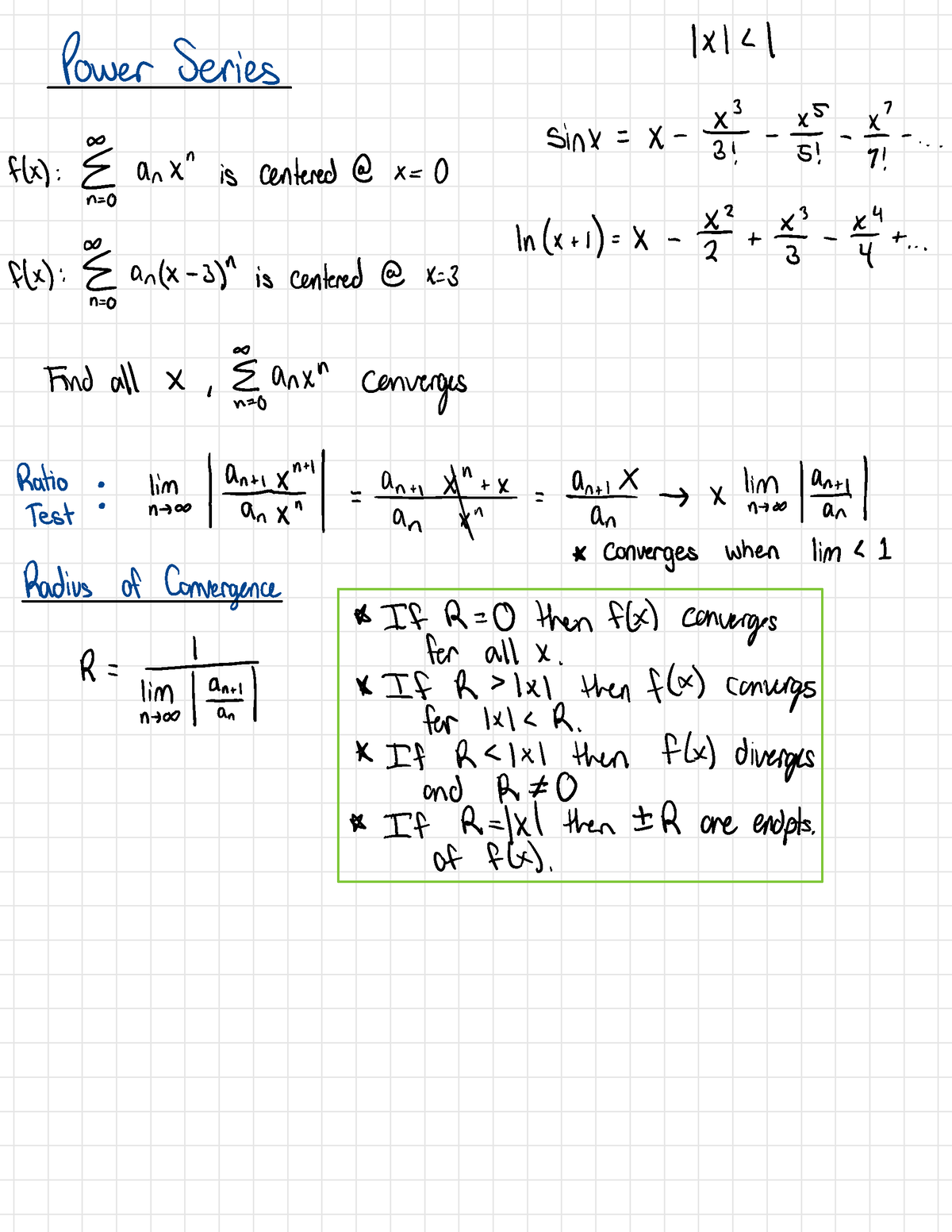 Power series and radius of convergence notes - 1 ×1