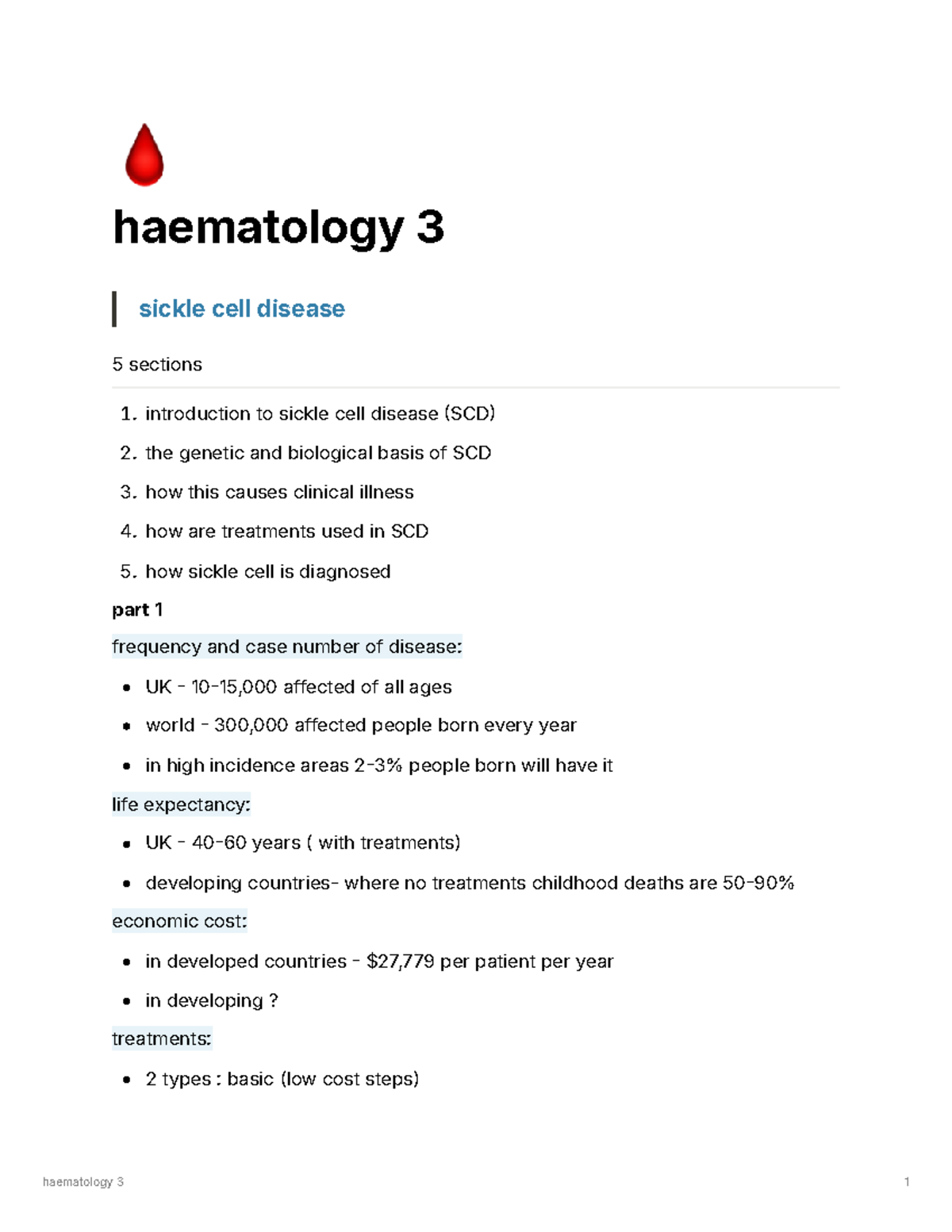 Haematology lecture 3 - 🩸 haematology 3 sickle cell disease 5 sections ...