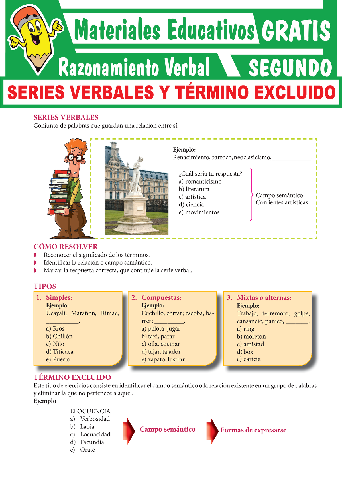 Actividades De Series Verbales Y Término Excluido Para Segundo Grado De ...