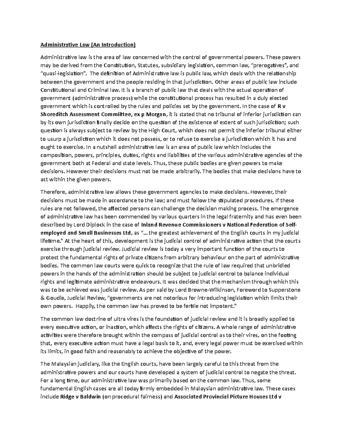 Admin (chapter 1) - NOTES - Administrative Law ( An Introduction ...
