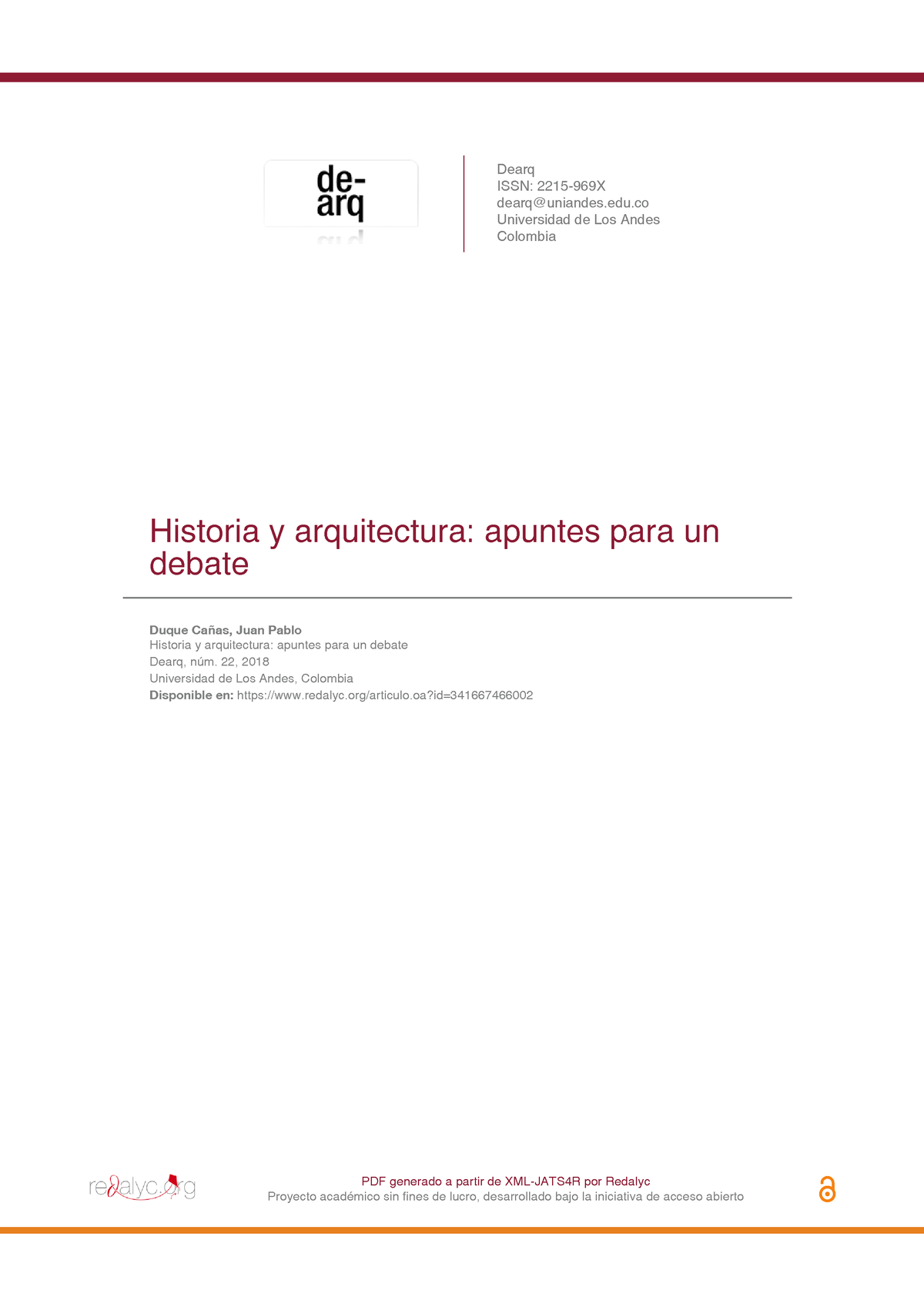 Arquitectura Historia - PDF Generado A Partir De XML-JATS4R Por Redalyc ...