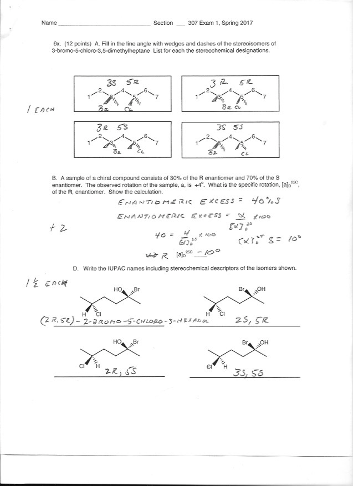 Exam 1 key 2017 7-end - Exam 1 key 2017 7-end - CHEM 160:314 - Studocu