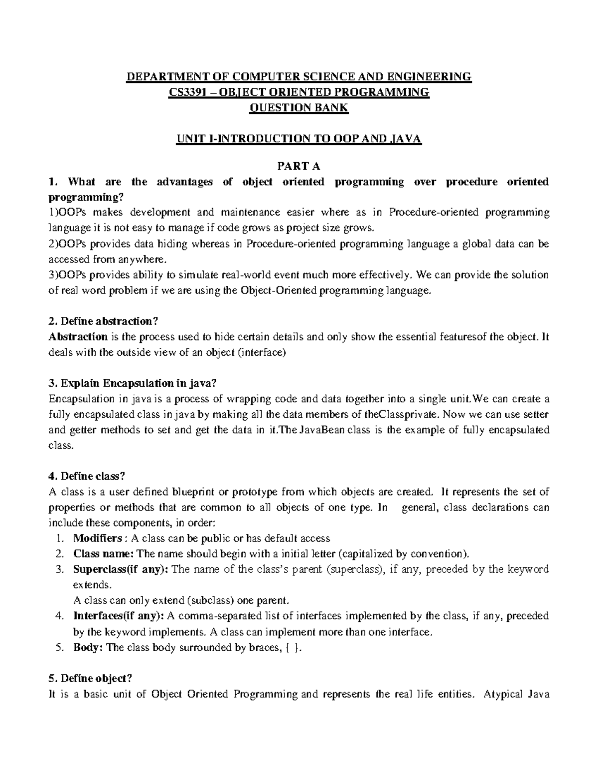 QB Unit 1 - Question Bank - DEPARTMENT OF COMPUTER SCIENCE AND ...