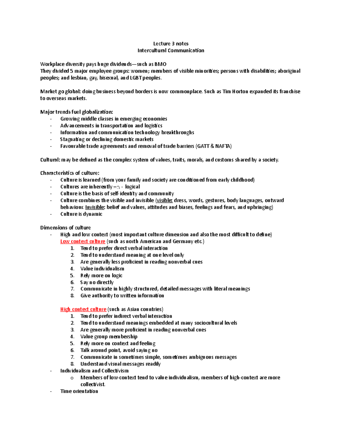 Comm205 Lecture 3 notes - Lecture 3 notes Intercultural Communication ...