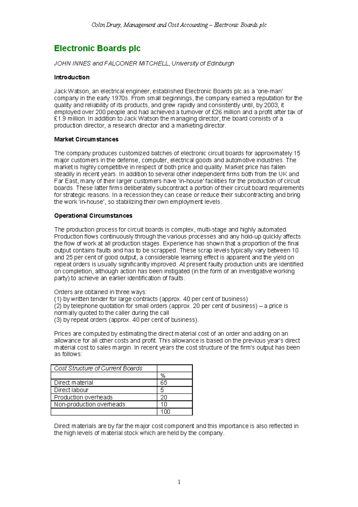Seminar 1 - Colin Drury, Management and Cost Accounting – Electronic ...