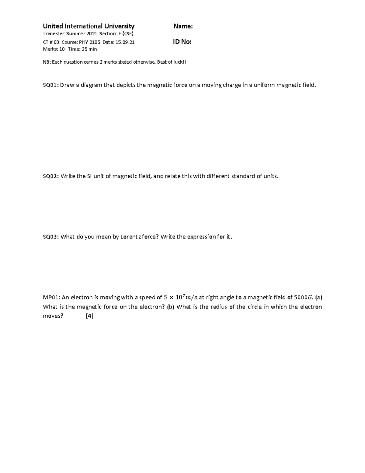CT 03 PHY 2105 F - physics - United International University Name ...