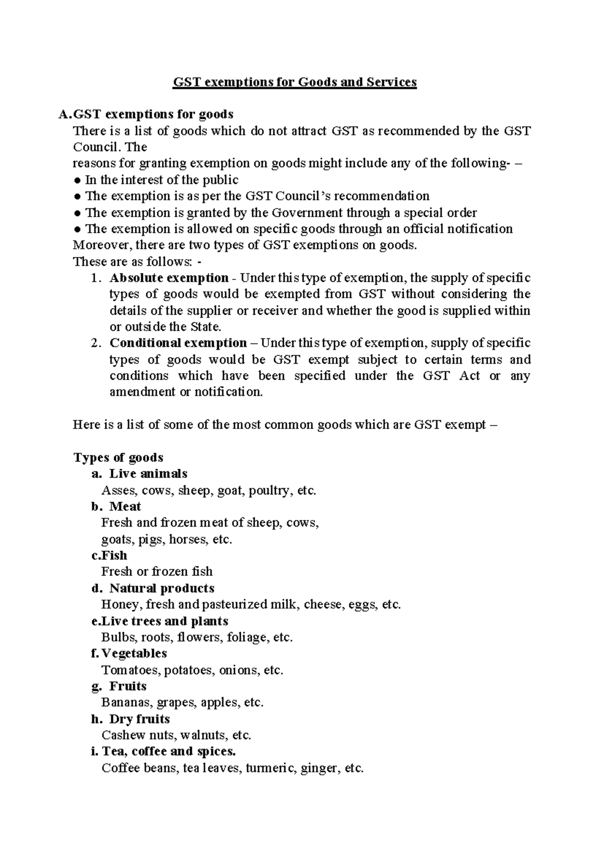 GST exemptions for goods and services - GST exemptions for goods There ...