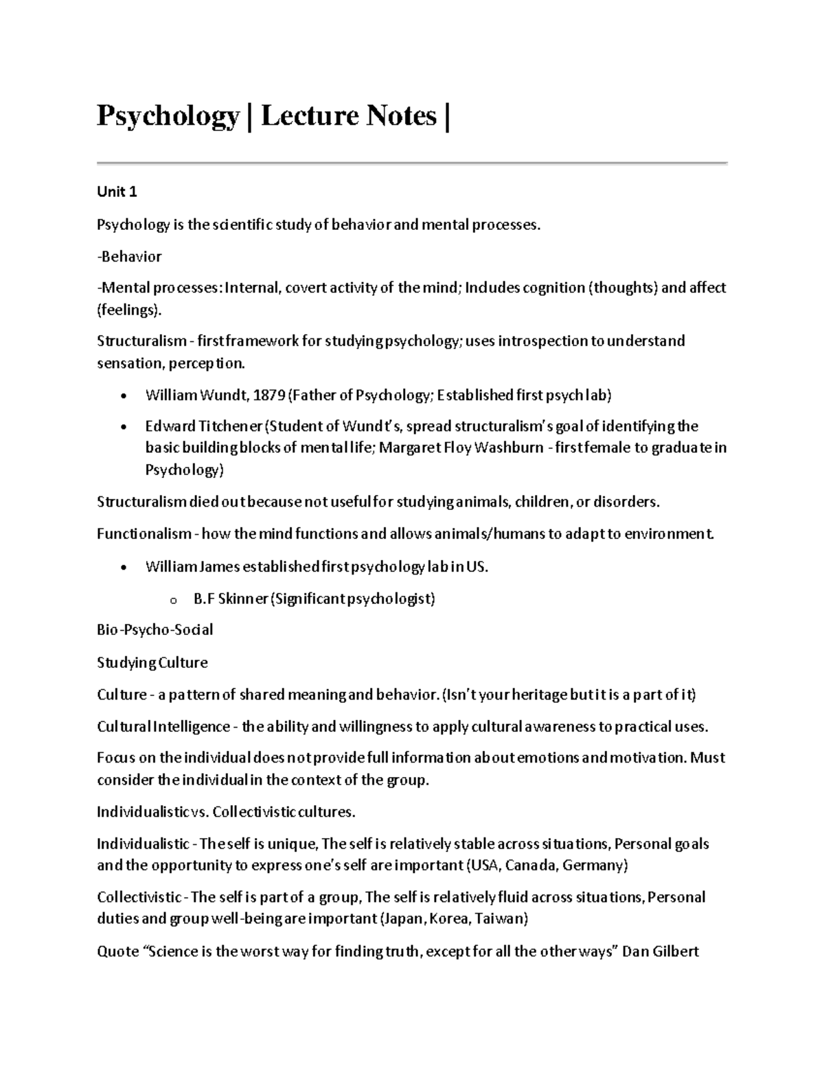 PSYC-2301 Lecture Notes - Psychology | Lecture Notes | Unit 1 ...