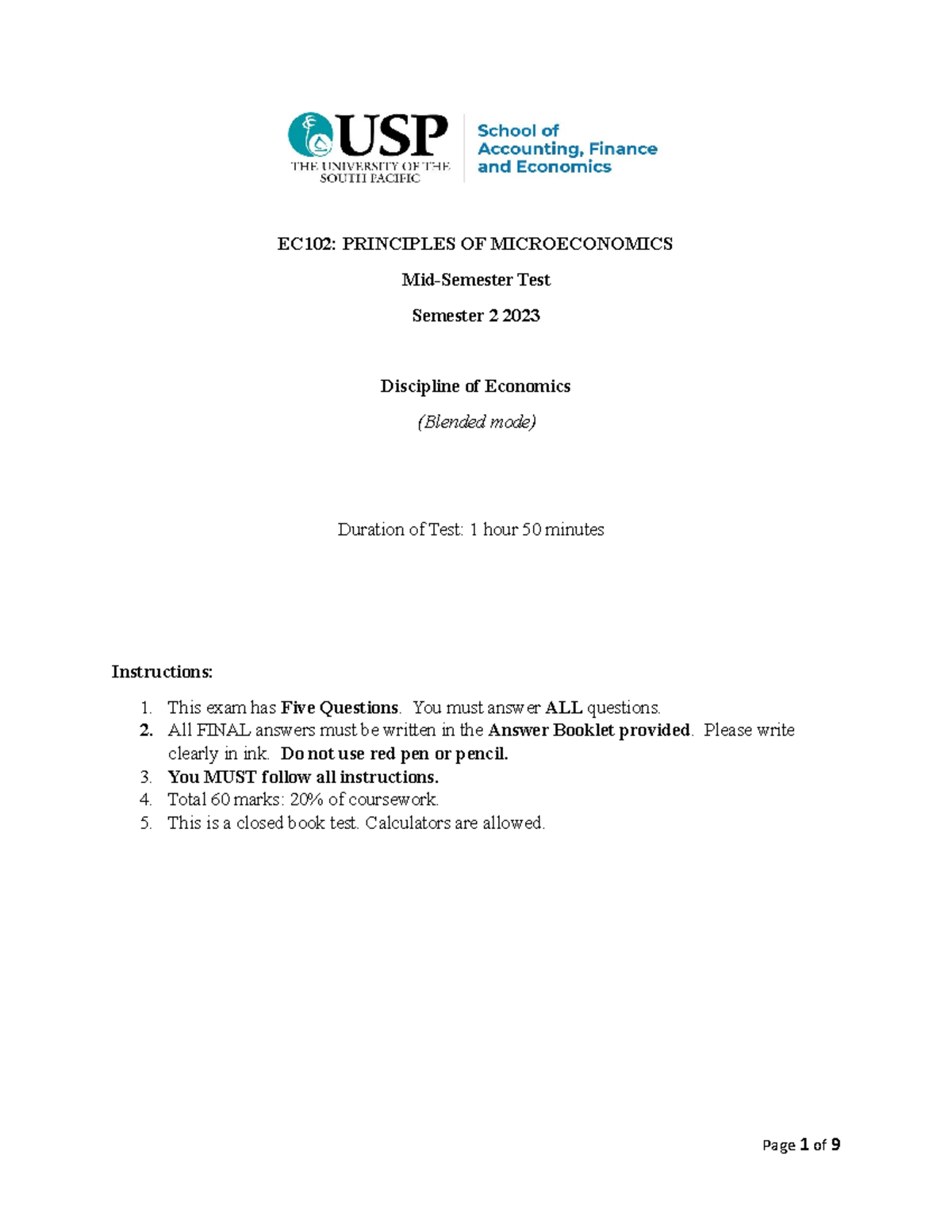 EC102 MST S1 2023 Solutions - EC102: PRINCIPLES OF MICROECONOMICS Mid ...