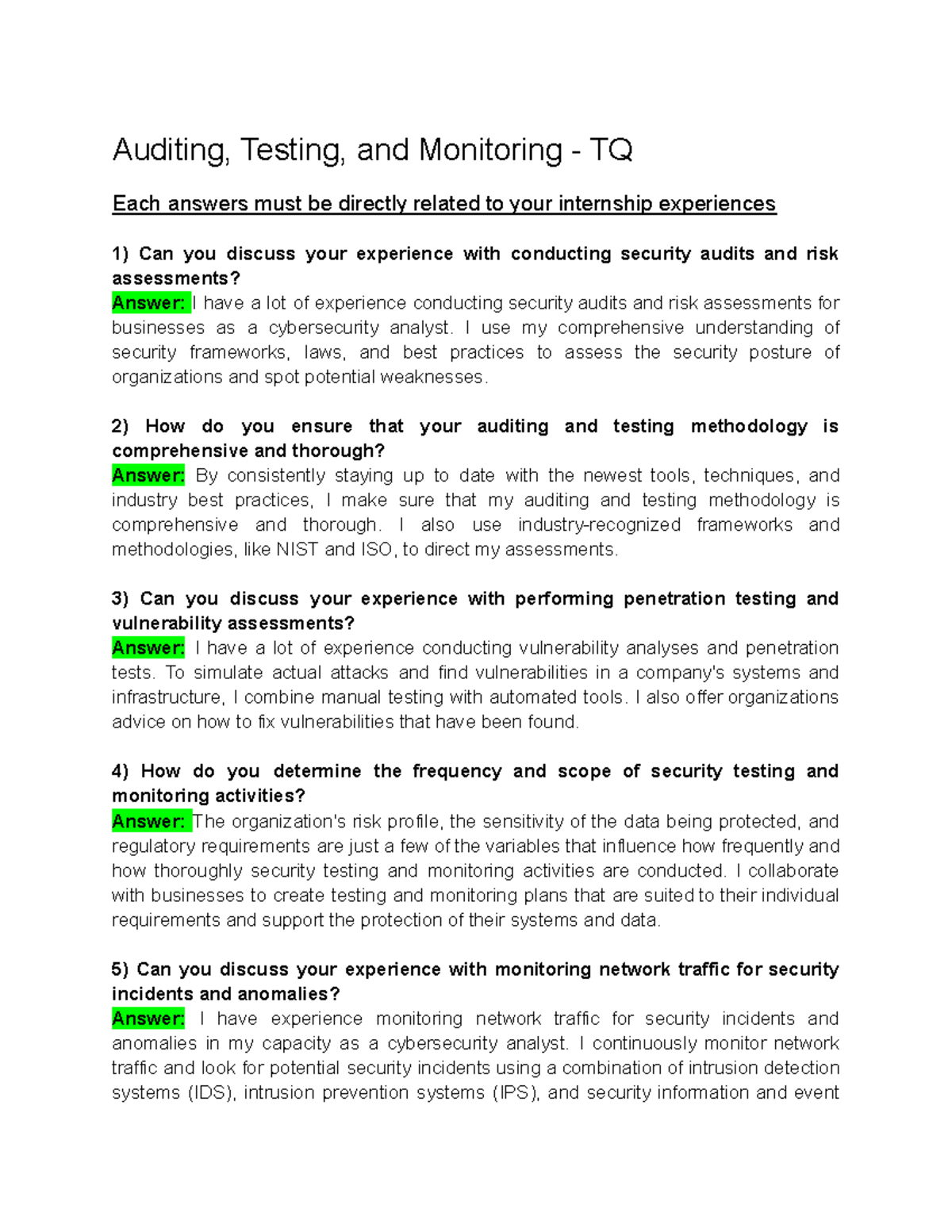Auditing, Testing, and Monitoring - I use my comprehensive ...