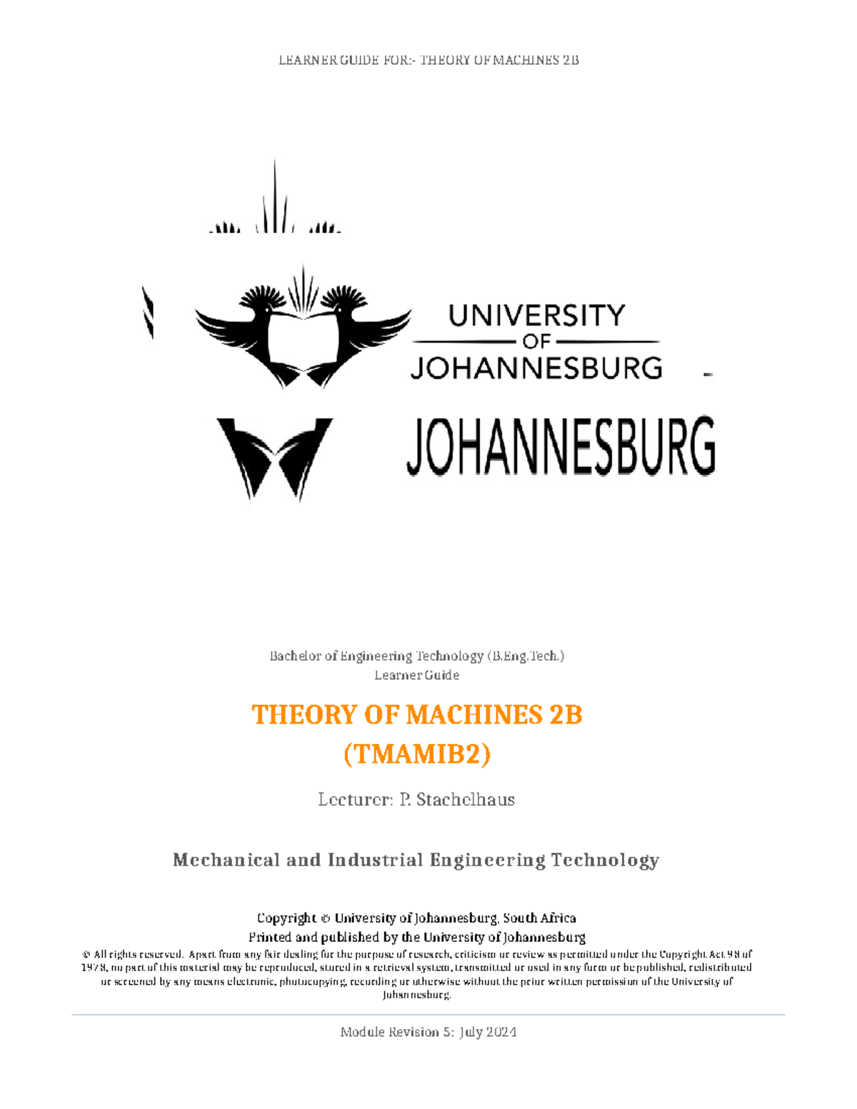 Tmamib 2 Theory of Machines 2B 2024 Bachelor of Engineering