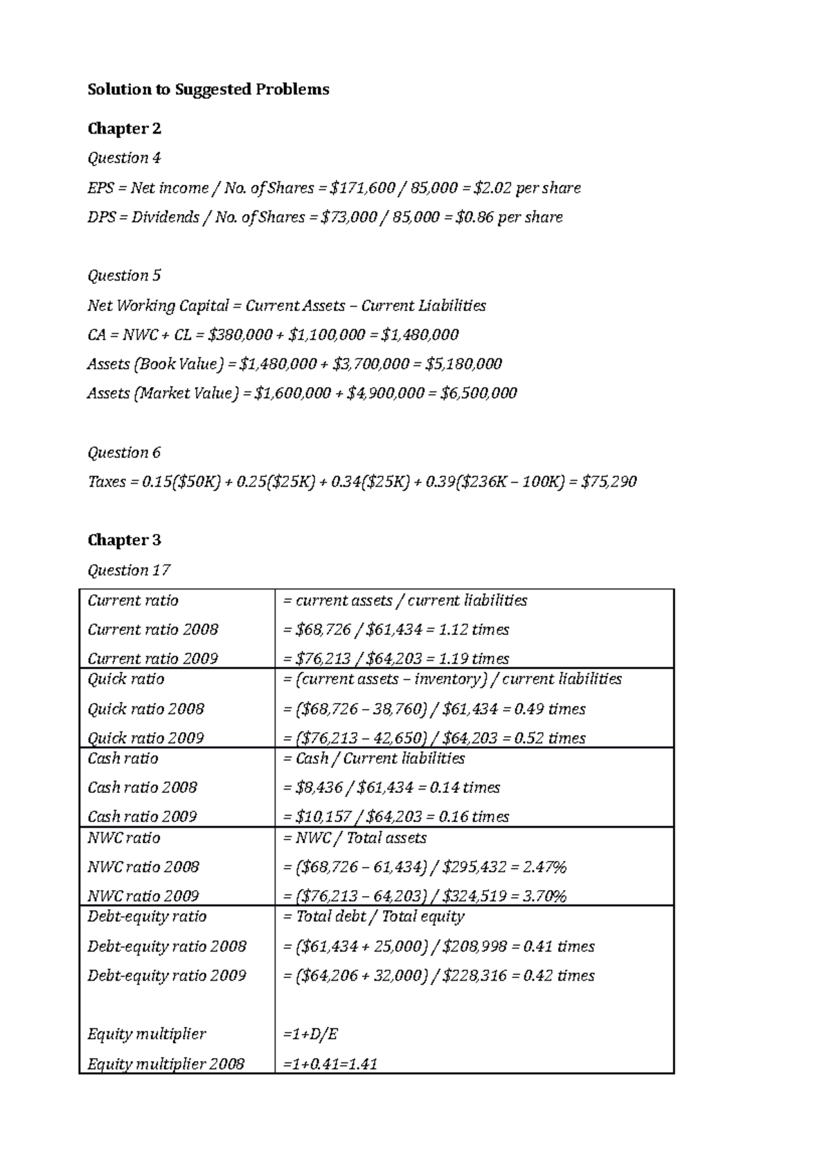 Homework W2 Solutions - Solution to Suggested Problems Chapter 2 Question 4 EPS = Net income ...