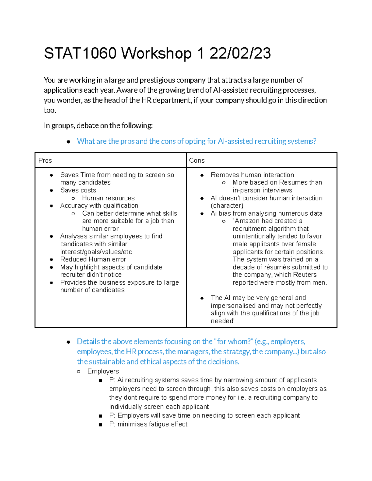 STAT1060 Workshop 1 Questions - STAT1060 Workshop 1 22/02/ You are ...