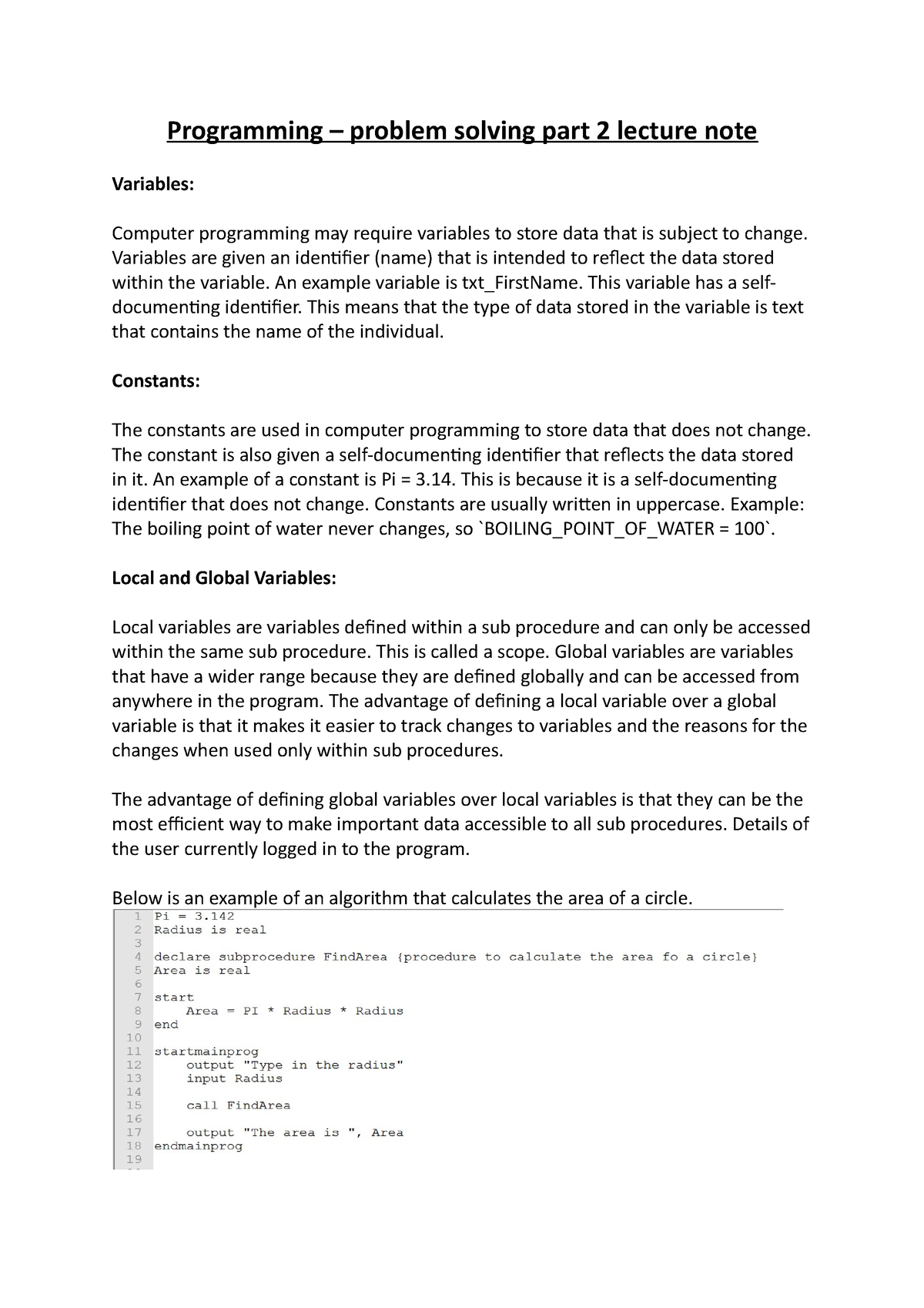 programming and problem solving notes