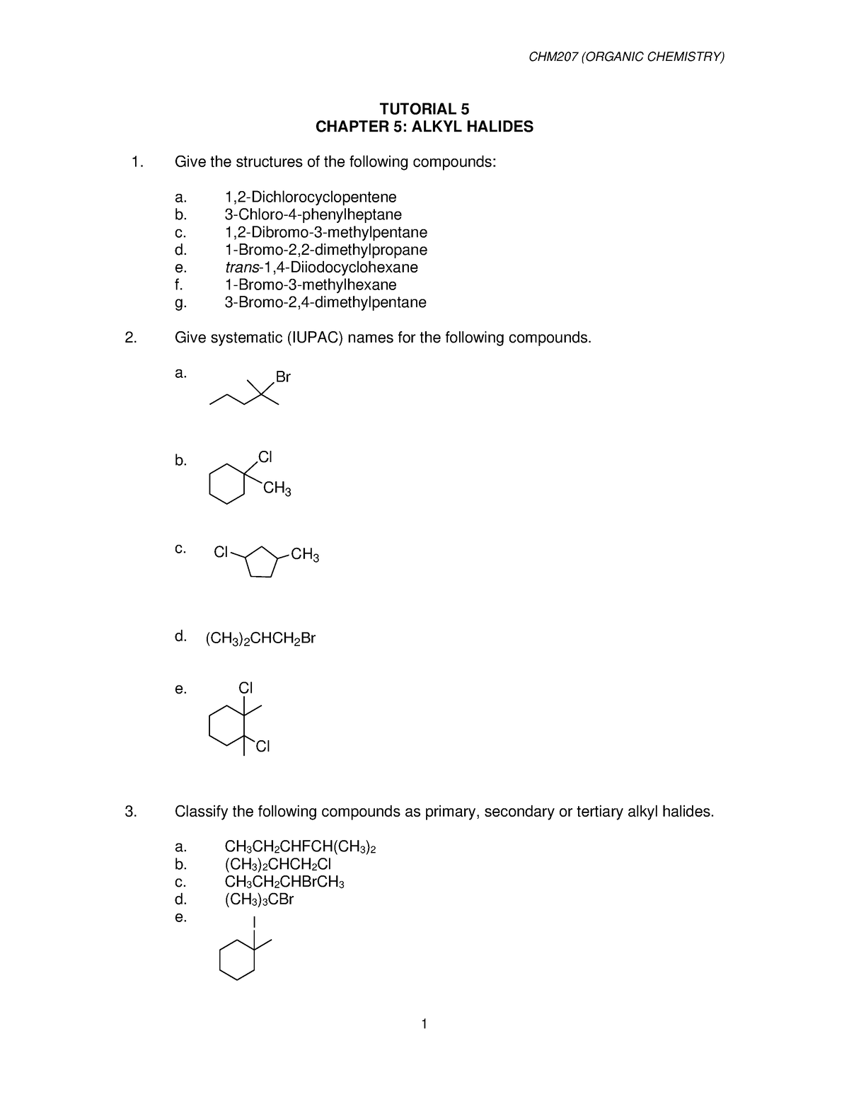 CHM207 Tutorial Chpter 5 - Organic Chemistry - UiTM - Studocu