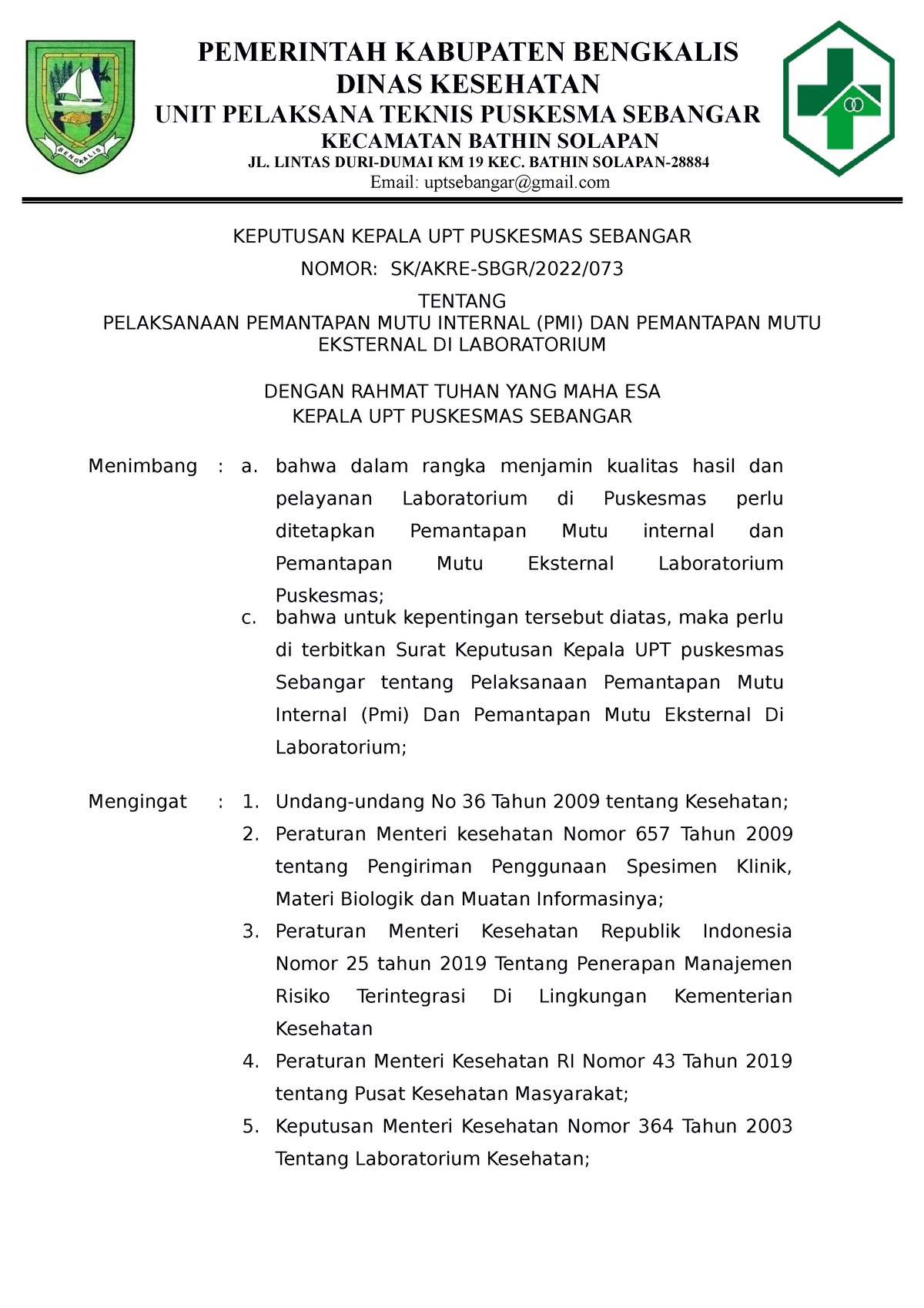 3911 SK Pelaksanaan PMI DAN PME DI Laboratorium - PEMERINTAH KABUPATEN ...