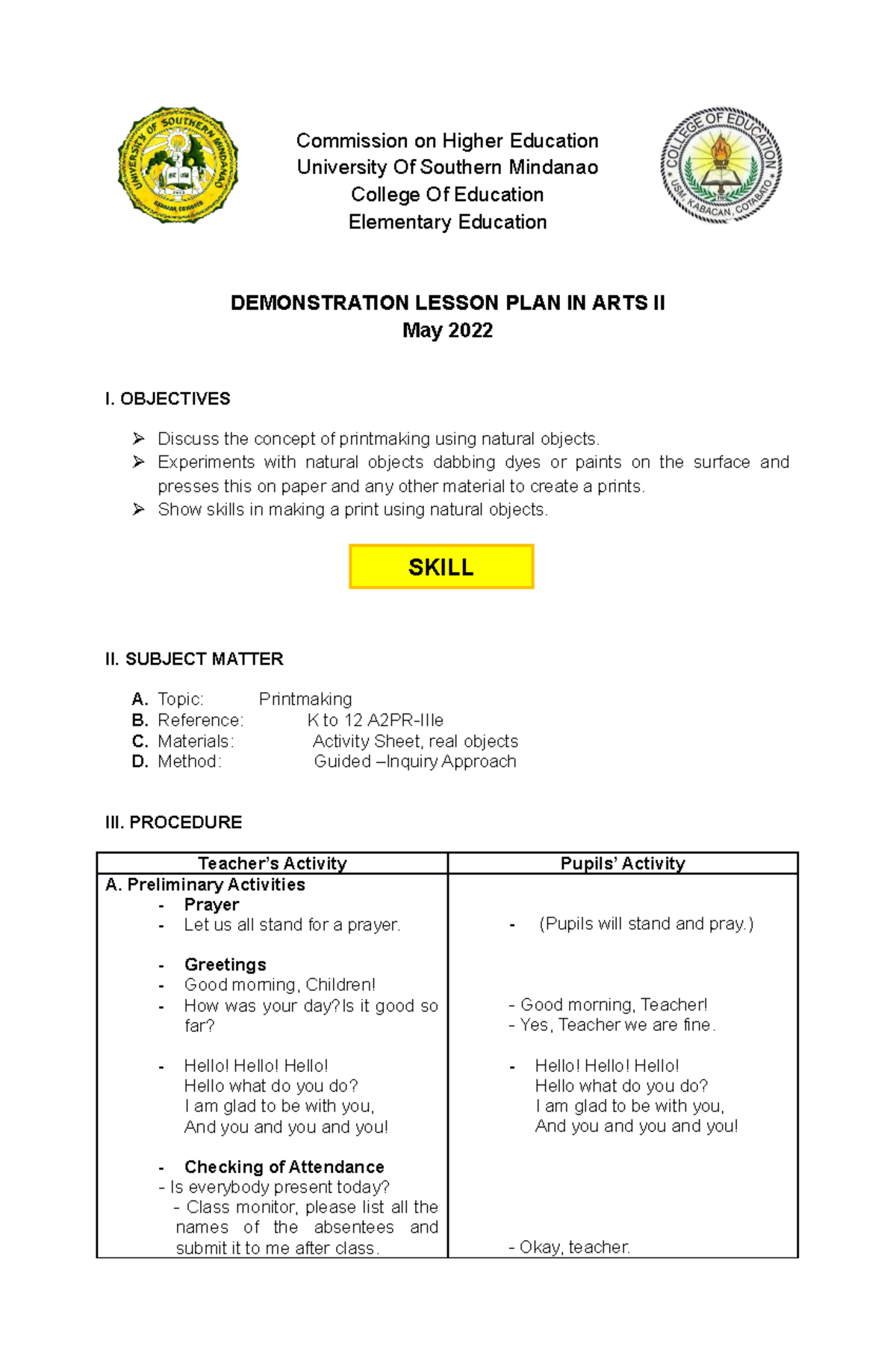 EL 213 Instructional Materials Development and Evaluation LP Commission on Higher