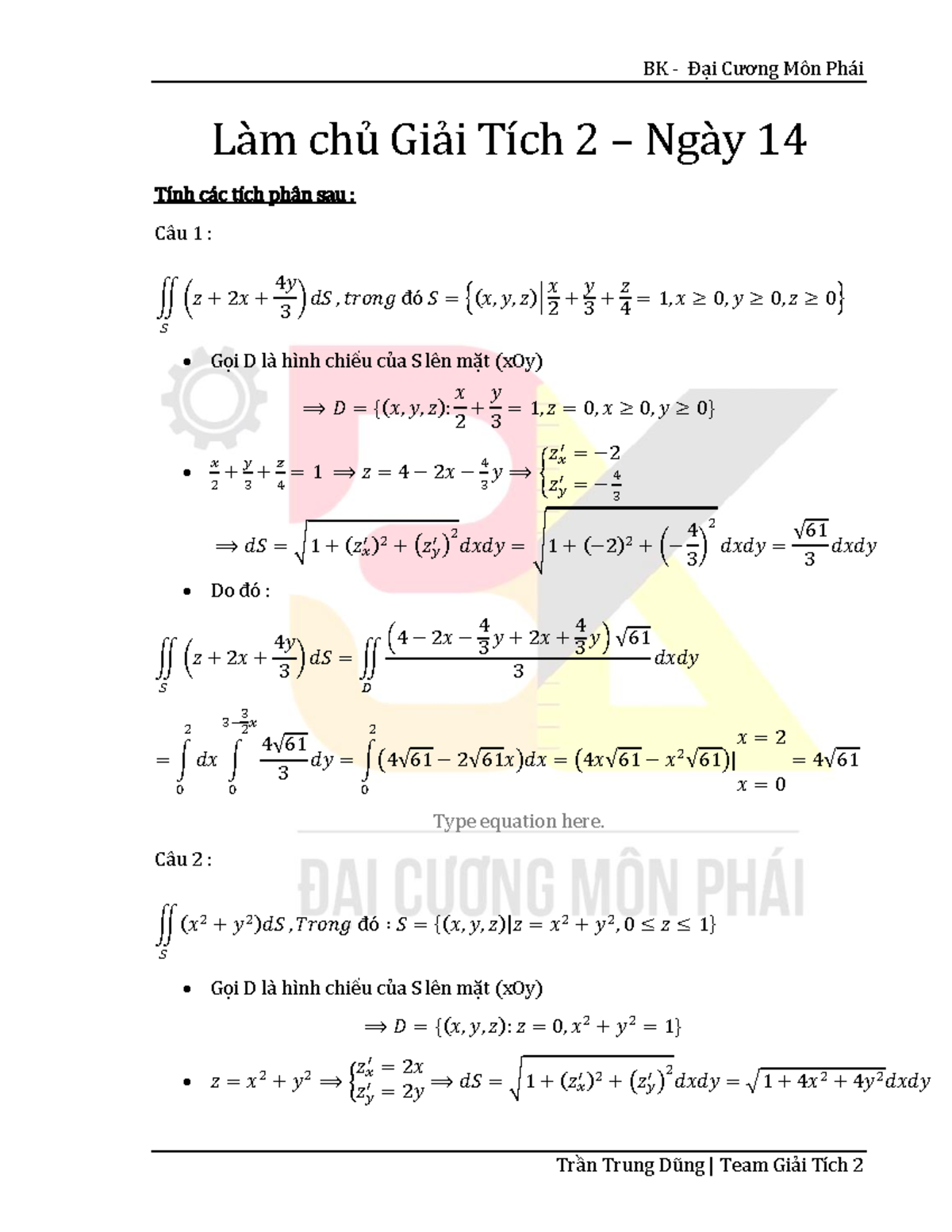 Làm chủ Giải Tích 2-Ngày 14 - Calculus 2 - HUST - Studocu