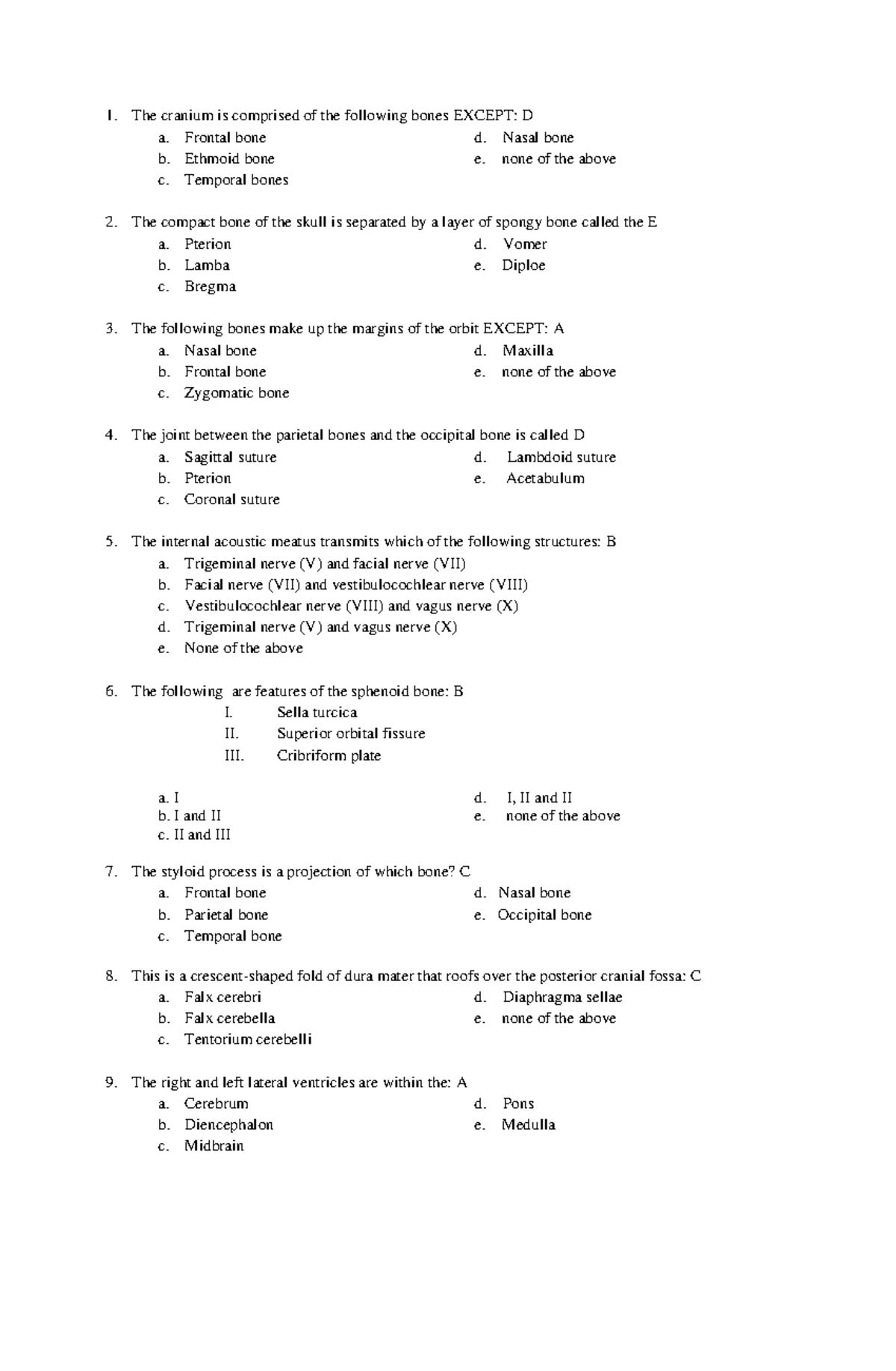 Questions and Answers ana physio microana pharma anes microbio patho ...