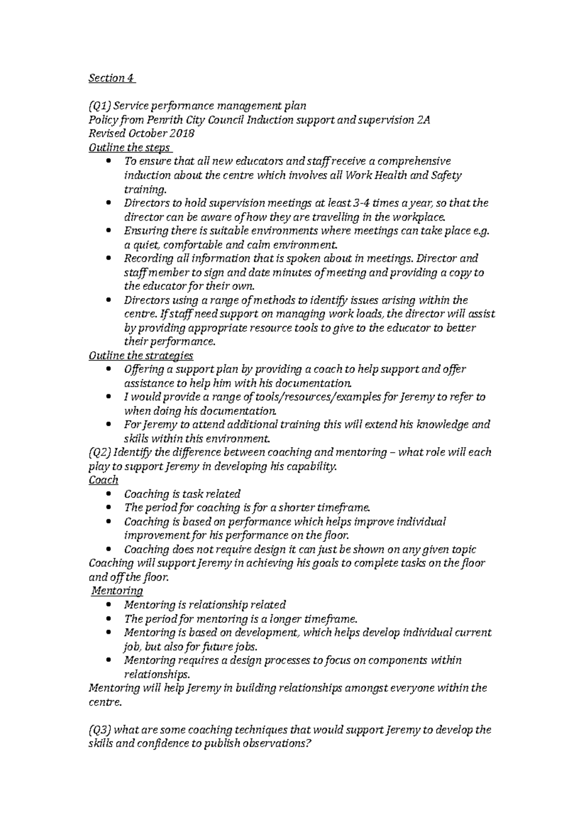 Section 4 - notes - Section 4 (Q1) Service performance management plan ...