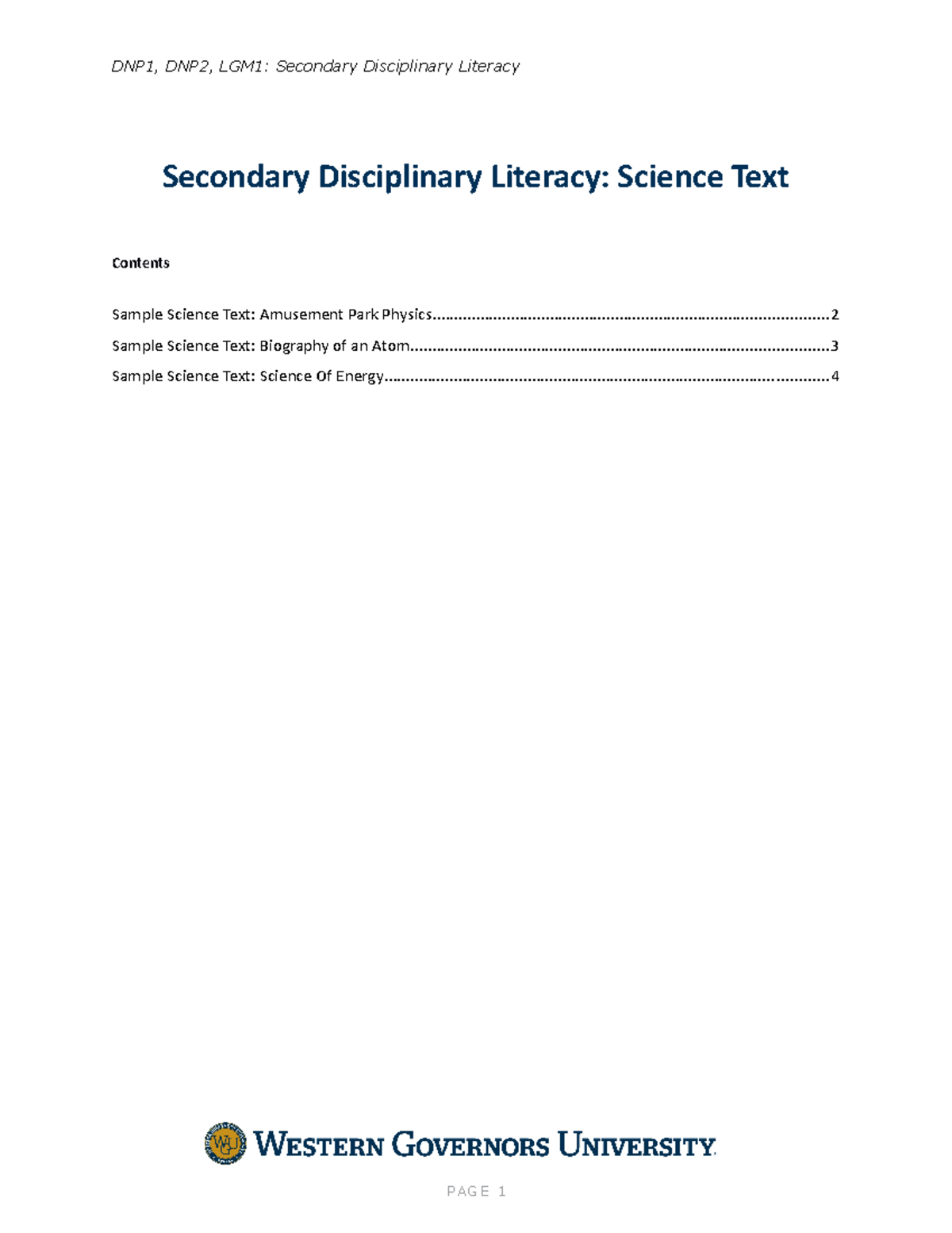 Secondary Disciplinary Literacy Science - DNP1, DNP2, LGM1: Secondary ...