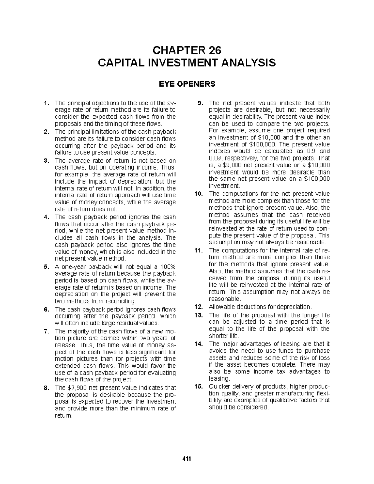 Warren sm ch - CHAPTER 26 CAPITAL INVESTMENT ANALYSIS EYE OPENERS The ...