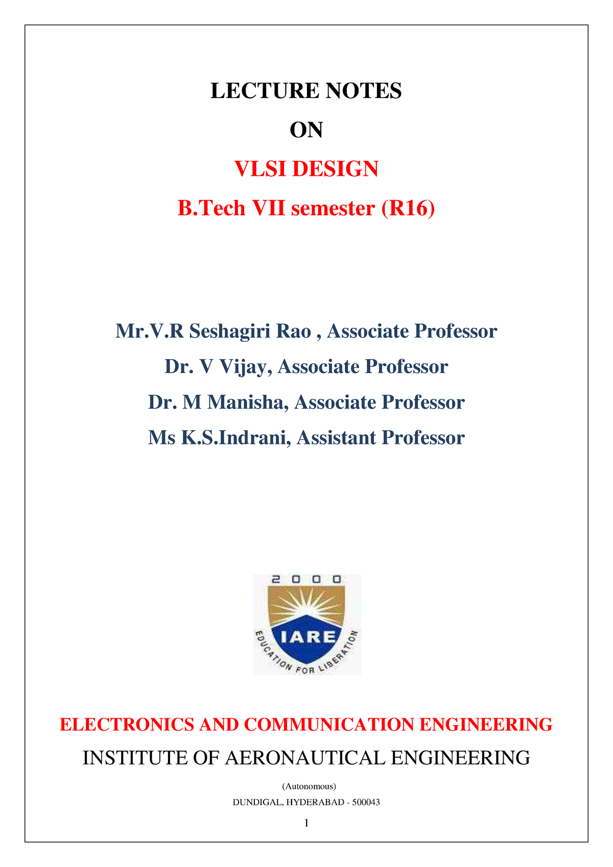 VLSI Design Notes 1 Compressed - LECTURE NOTES ON VLSI DESIGN B VII ...