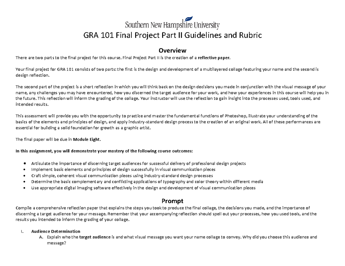 GRA 101 Final Project Part II Document - GRA 101 Final Project Part II ...