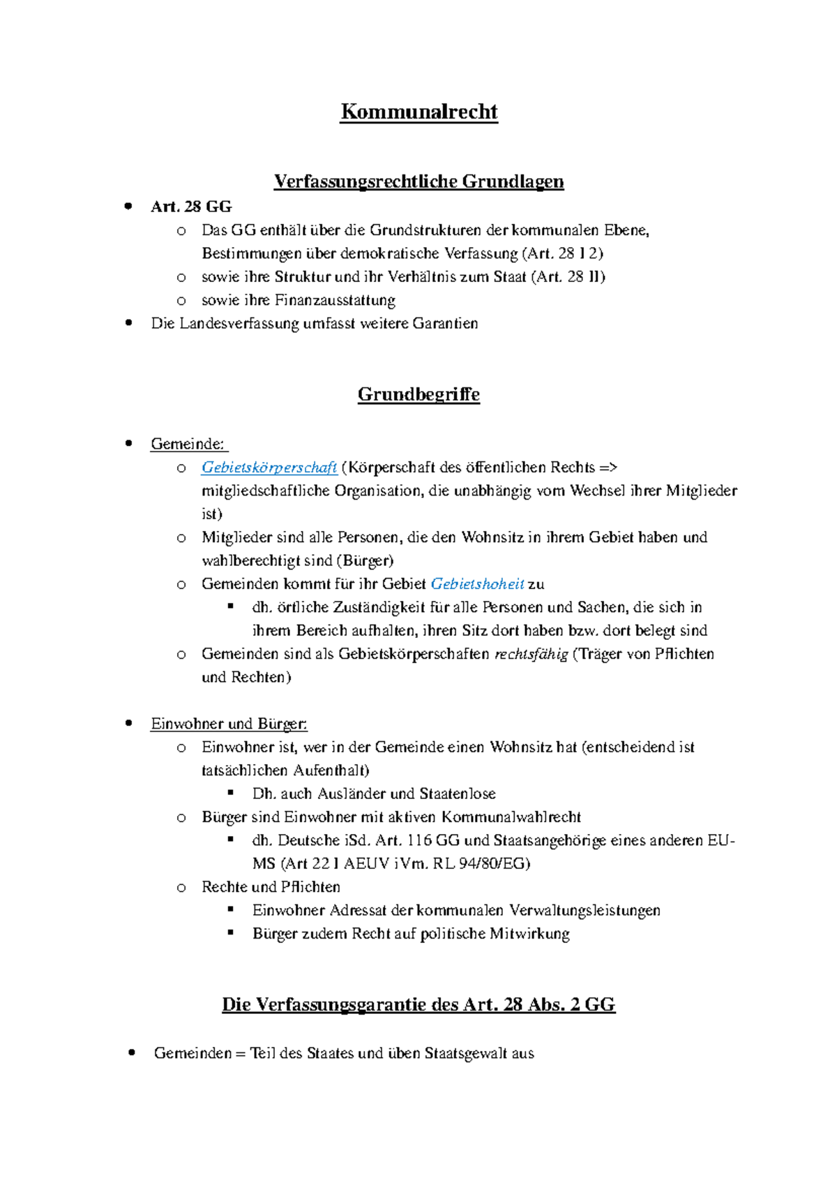 Kommunalrecht Grundlagen - Kommunalrecht Verfassungsrechtliche ...