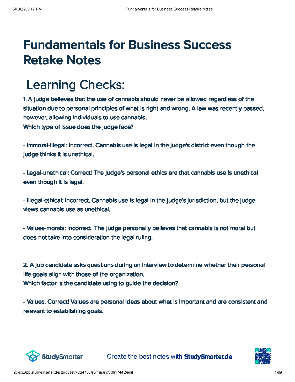 Fundamentals for Business Success Retake Notes - Create the best notes ...