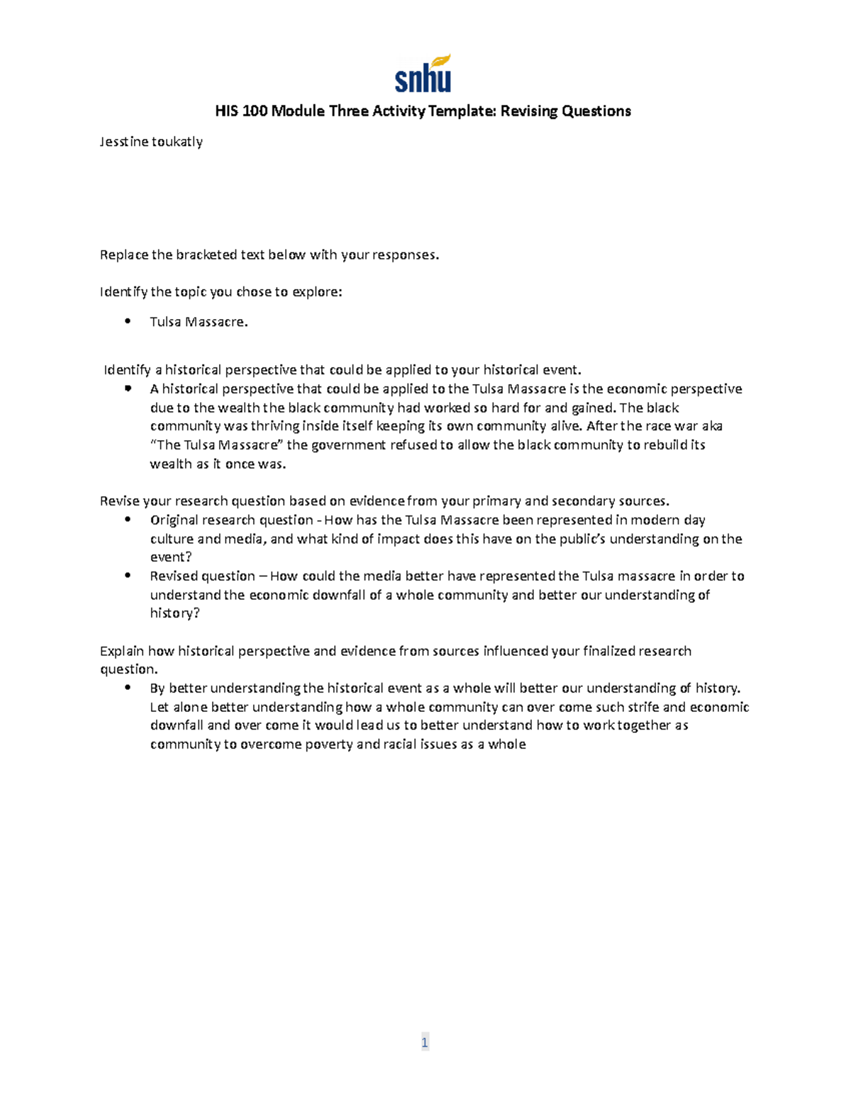 HIS 100 Module Three Activity Revising Questions Template - HIS 100 ...