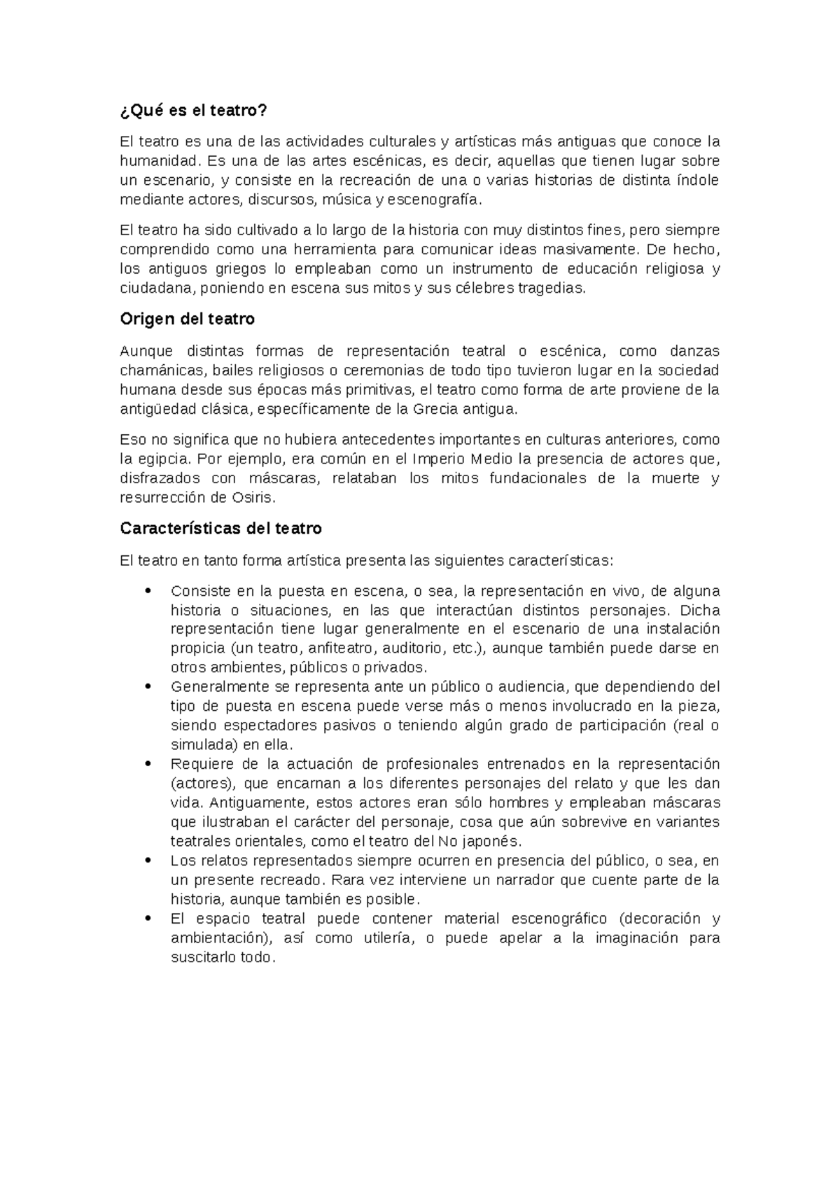 El Teatro Qu Es El Teatro El Teatro Es Una De Las Actividades