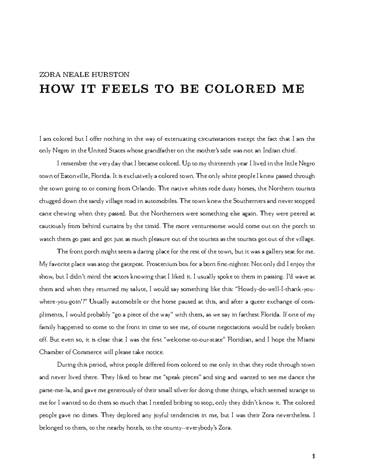 thesis of how it feels to be colored me