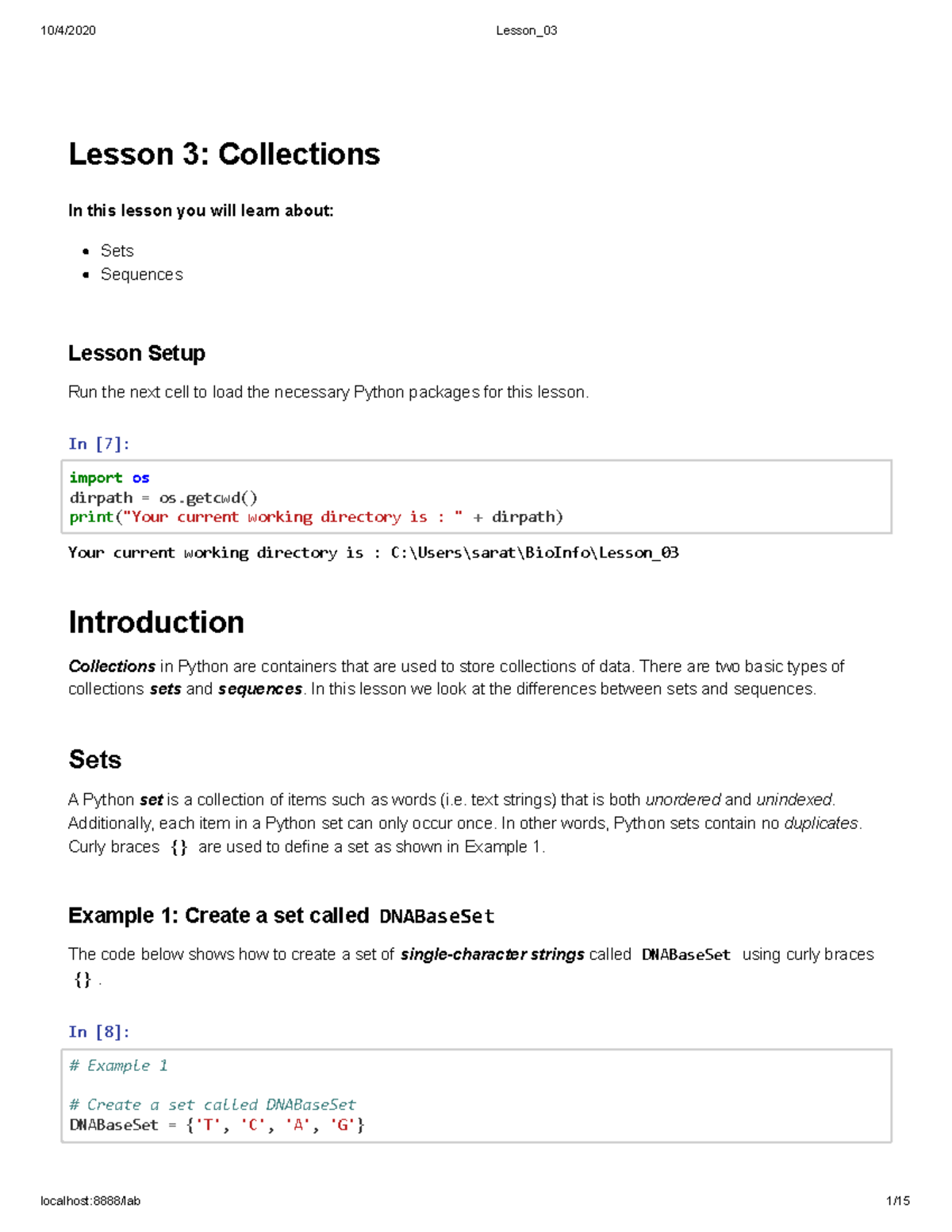 Python lesson 3 - Lesson 3: Collections In this lesson you will learn ...
