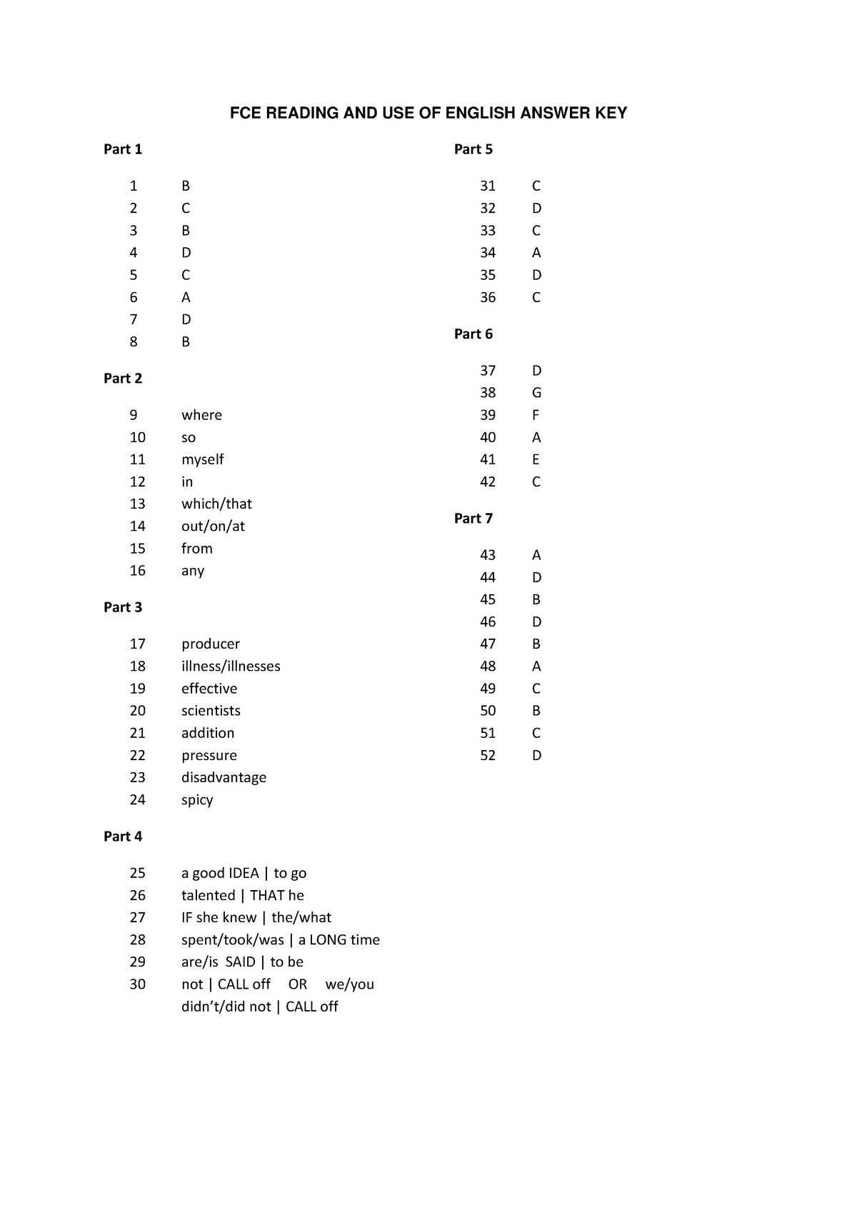 B2 First Reading Use Respuestas - FCE READING AND USE OF ENGLISH ANSWER ...