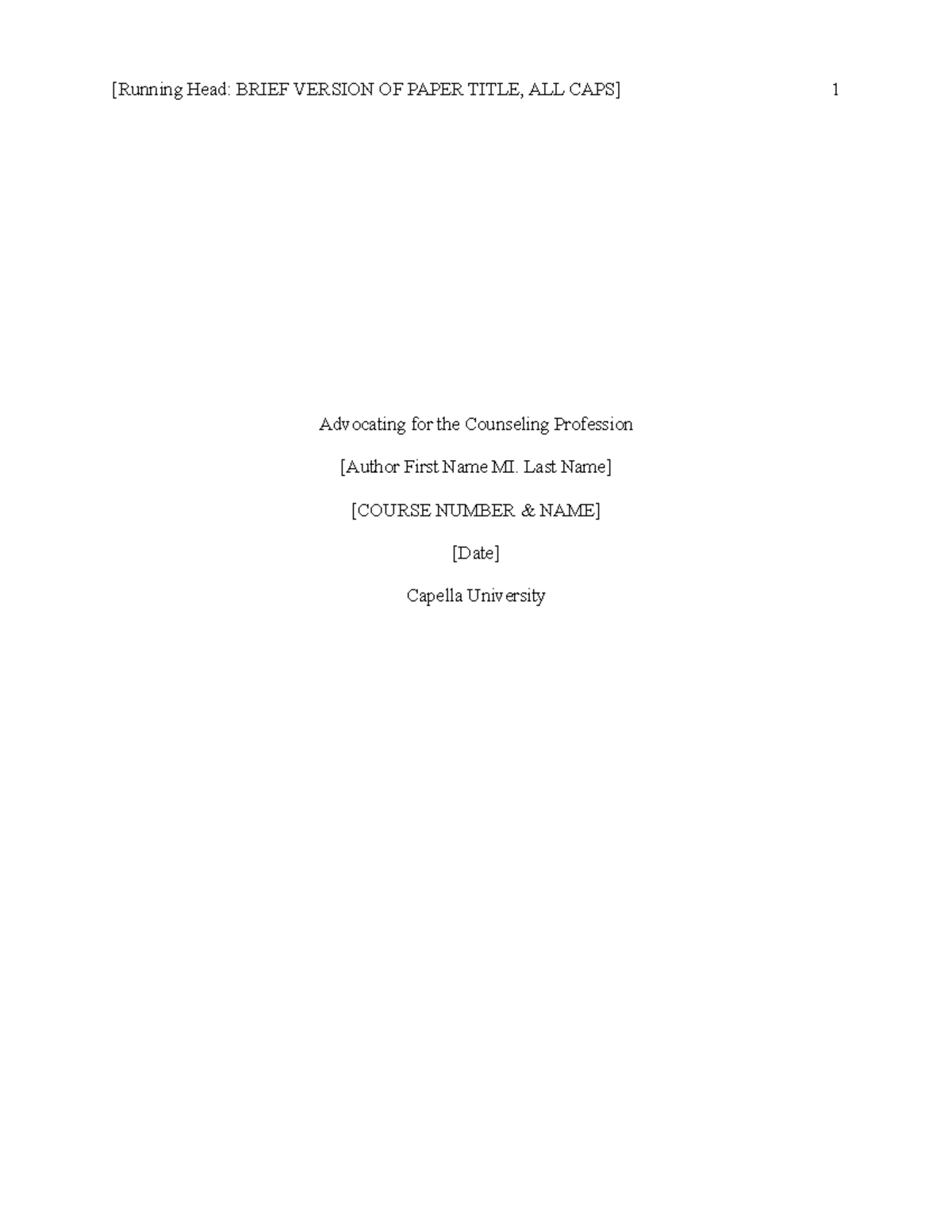 Cf advocating for counseling profession template - [Running Head: BRIEF ...